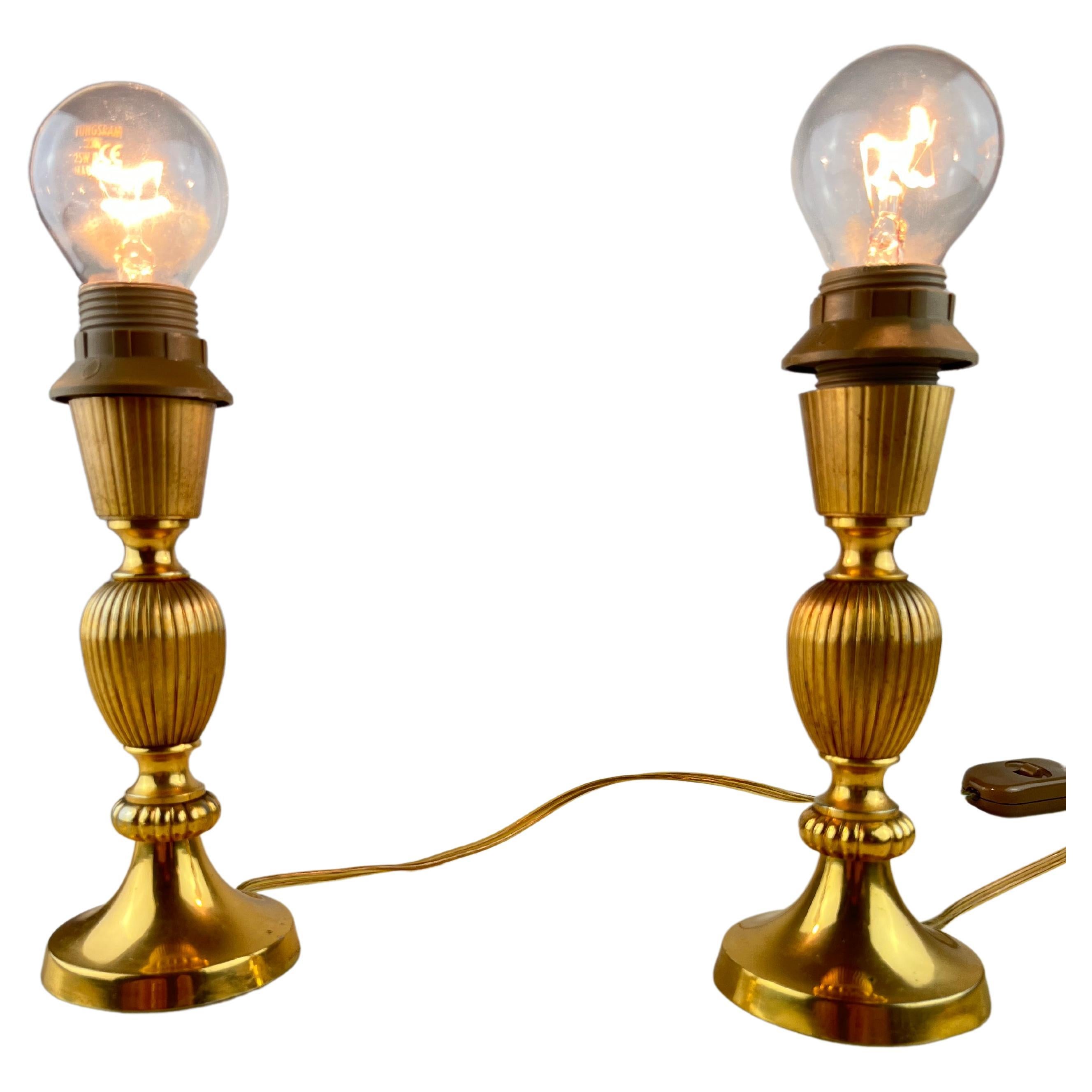 Set of 2 Italian Brass Bedside Lamps by Gaetano Sciolari  1970s For Sale