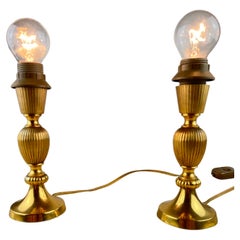 Vintage Set of 2 Italian Brass Bedside Lamps by Gaetano Sciolari  1970s