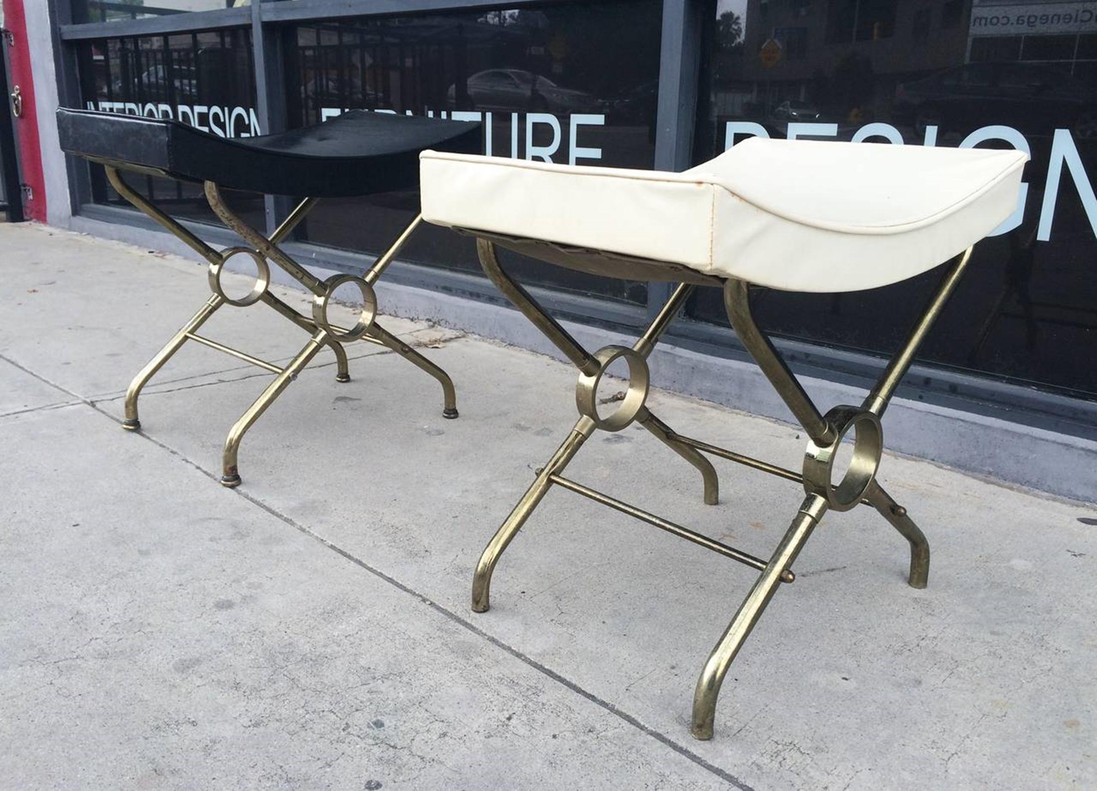 Pair of Italian Brass Benches In Good Condition For Sale In Los Angeles, CA