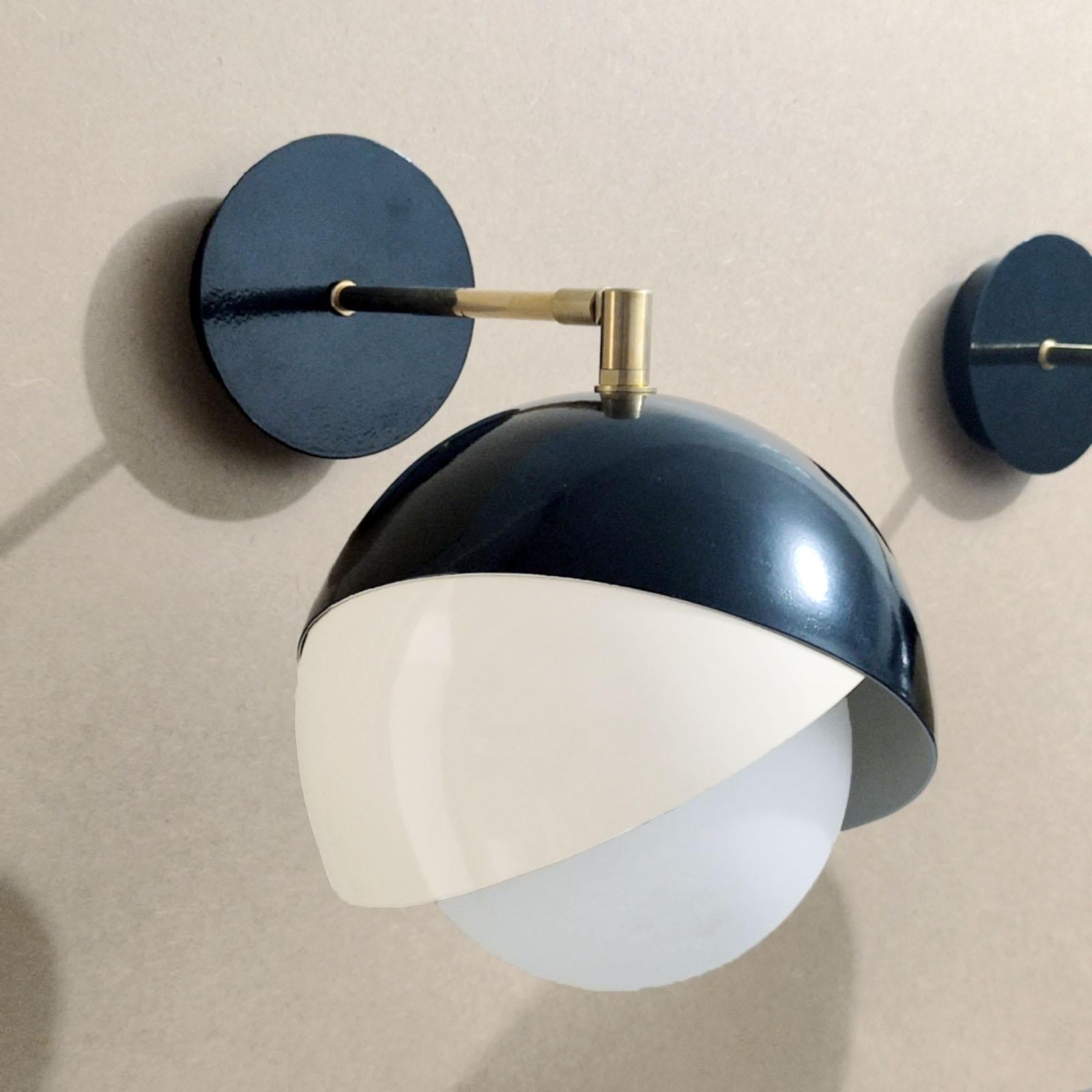 European Pair of Italian Brass, Black Lacquer and Satin Glass Adjustable Wall Lights For Sale