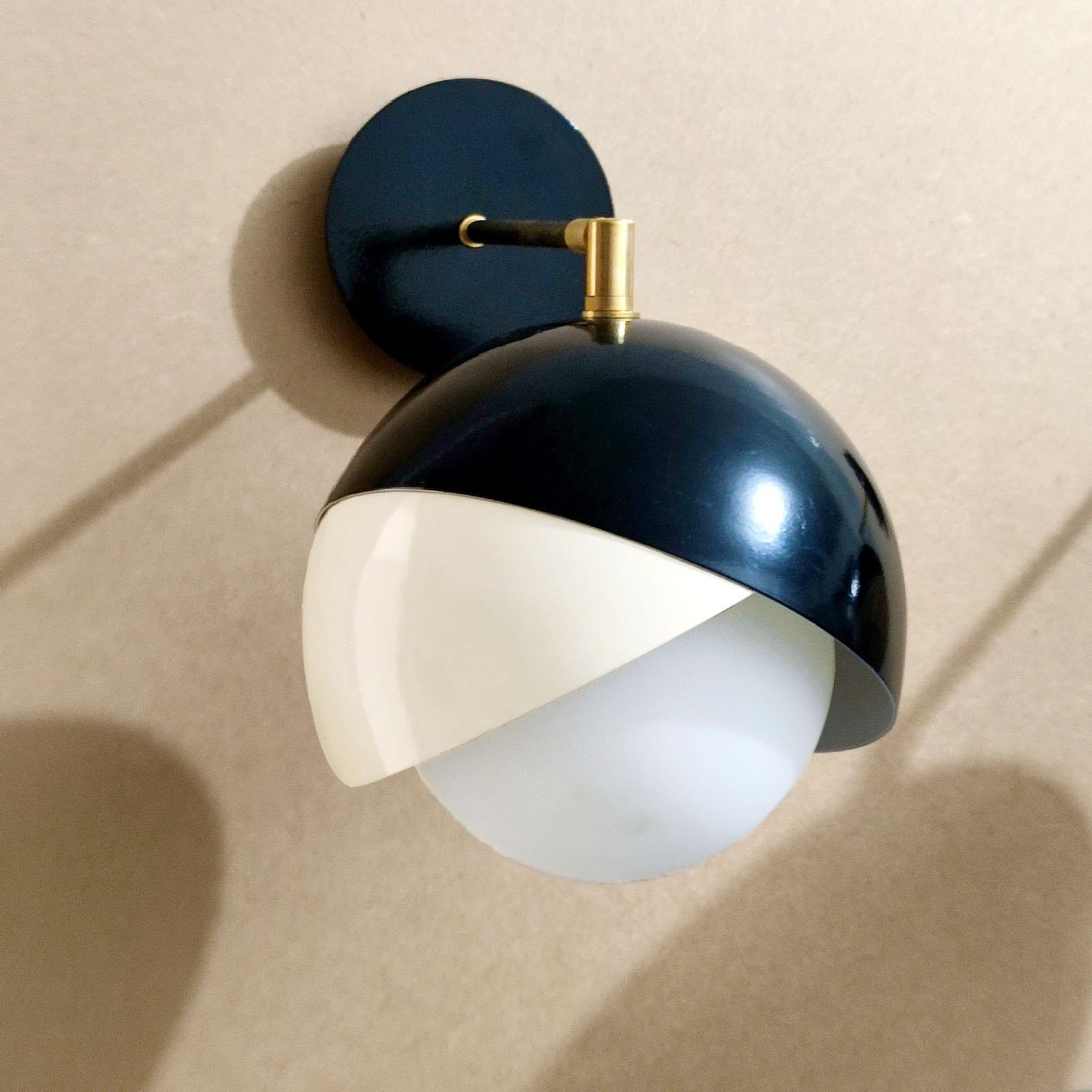 Lacquered Pair of Italian Brass, Black Lacquer and Satin Glass Adjustable Wall Lights For Sale
