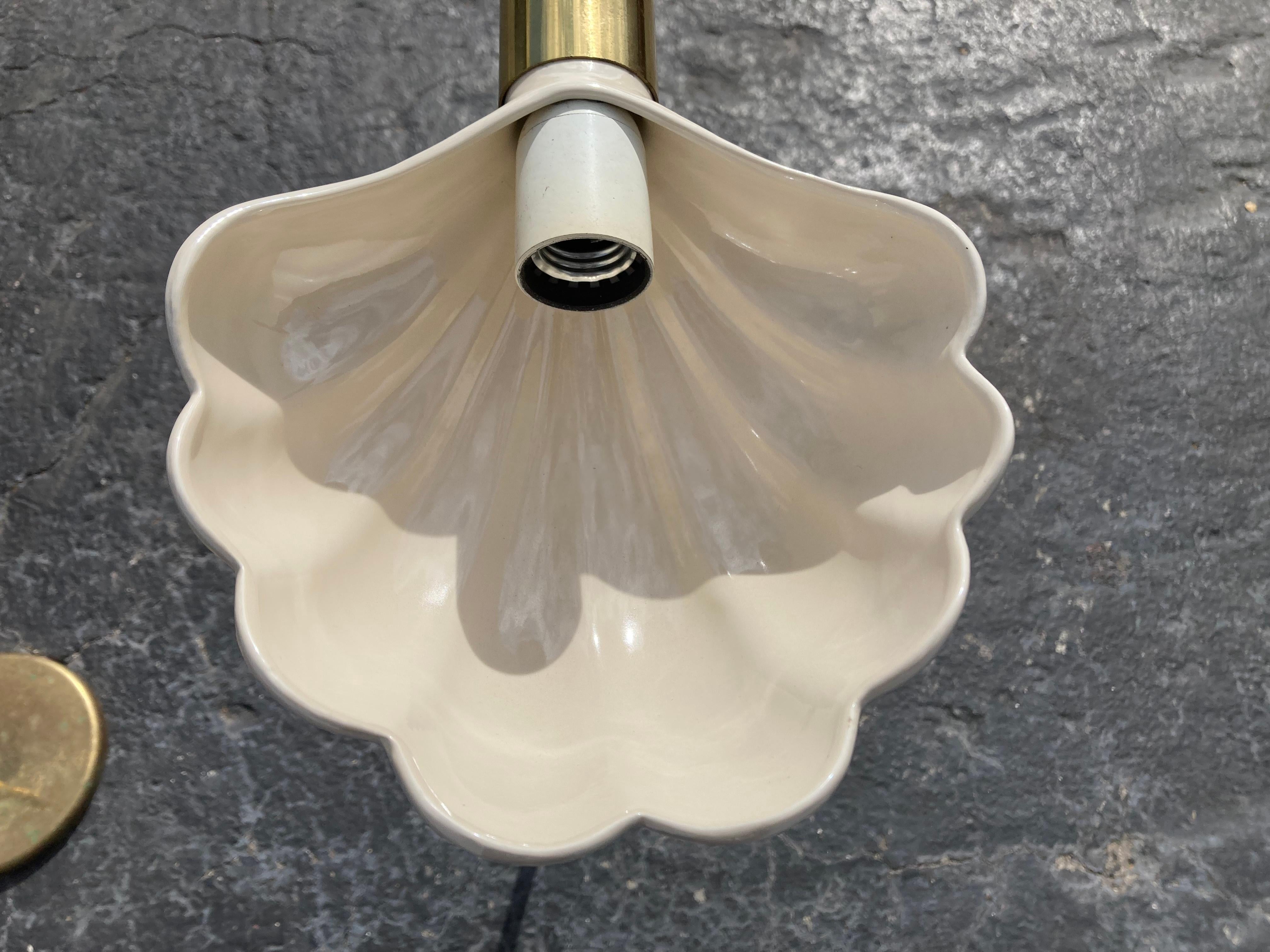 Pair of Italian Brass Ceramic Scallop Shell Shade Reading Floor Lamps, 1970s 6