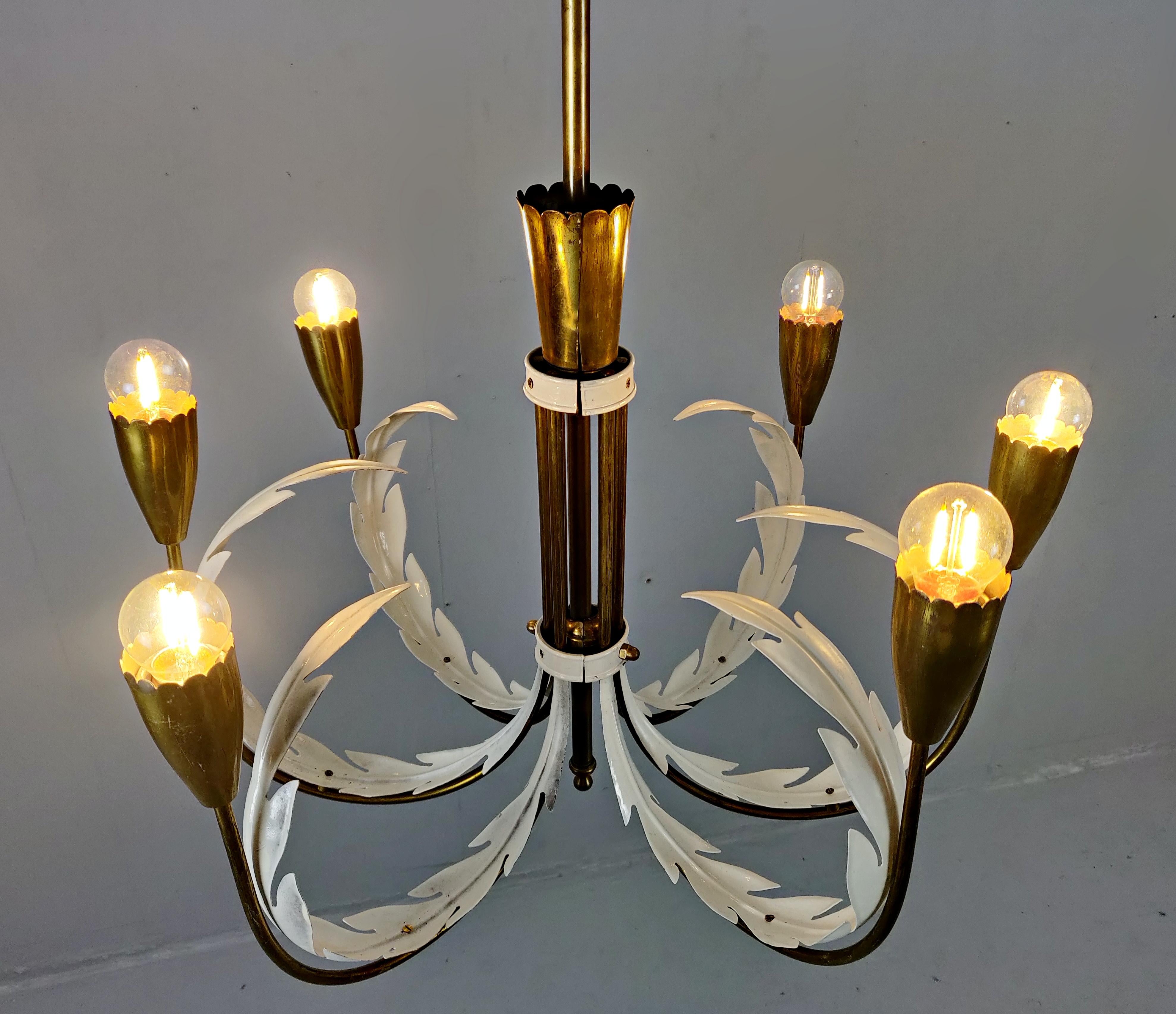 Pair of Italian Brass Chandeliers For Sale 1
