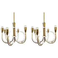 Vintage Pair of Italian Brass Chandeliers