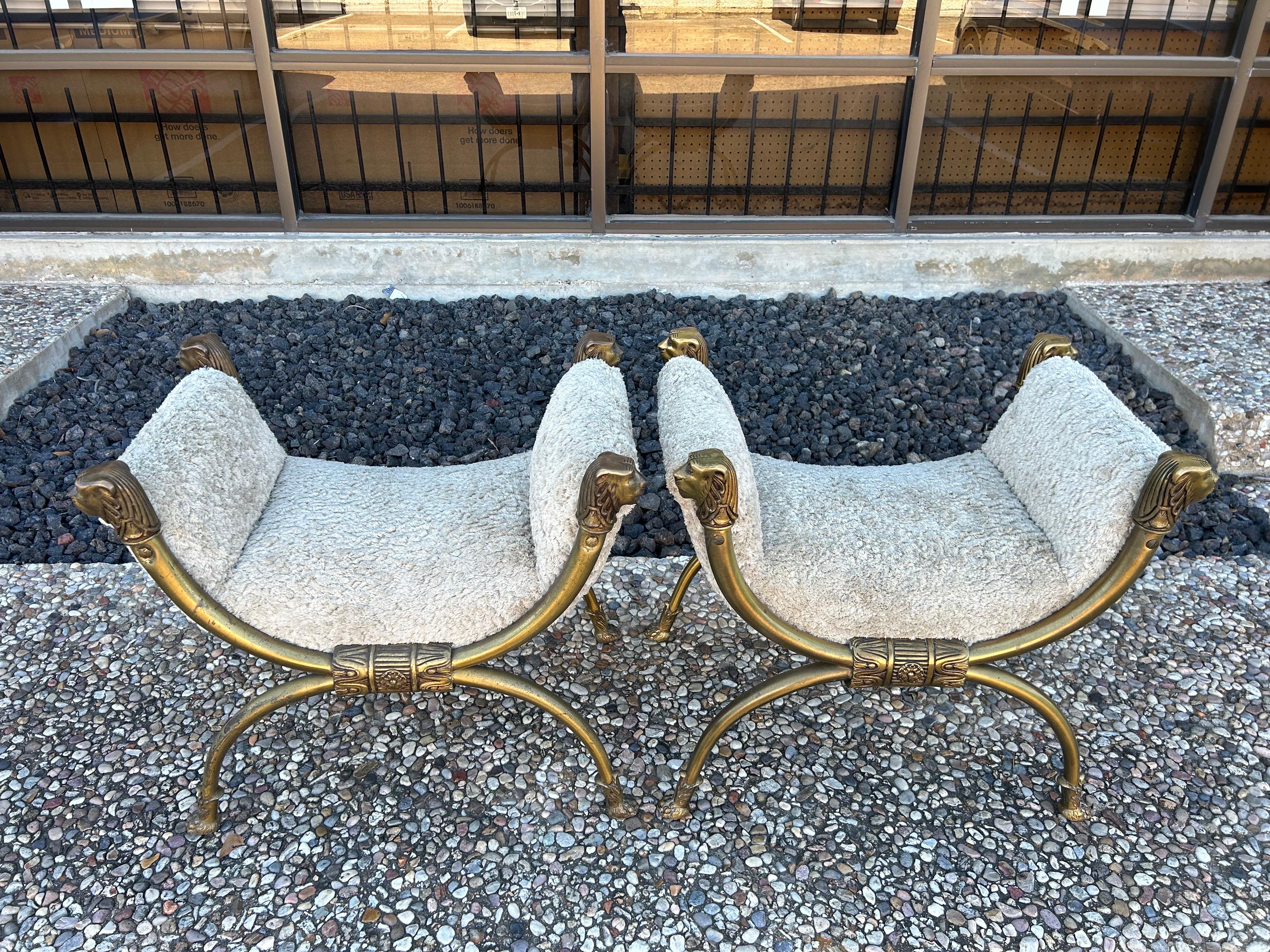 Pair Of Italian Brass Curule Benches With Lions Heads For Sale 7