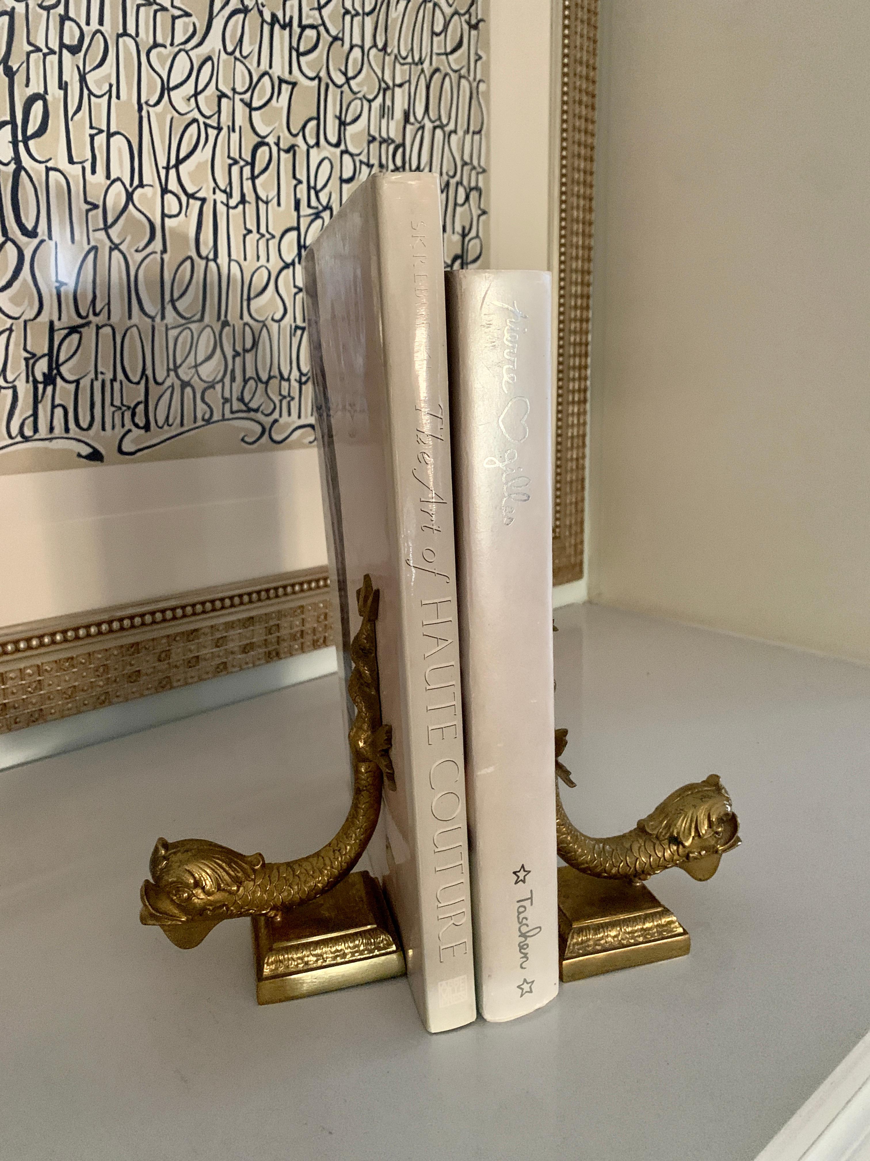 Pair of Italian Brass Dolphin Bookends In Good Condition In Los Angeles, CA