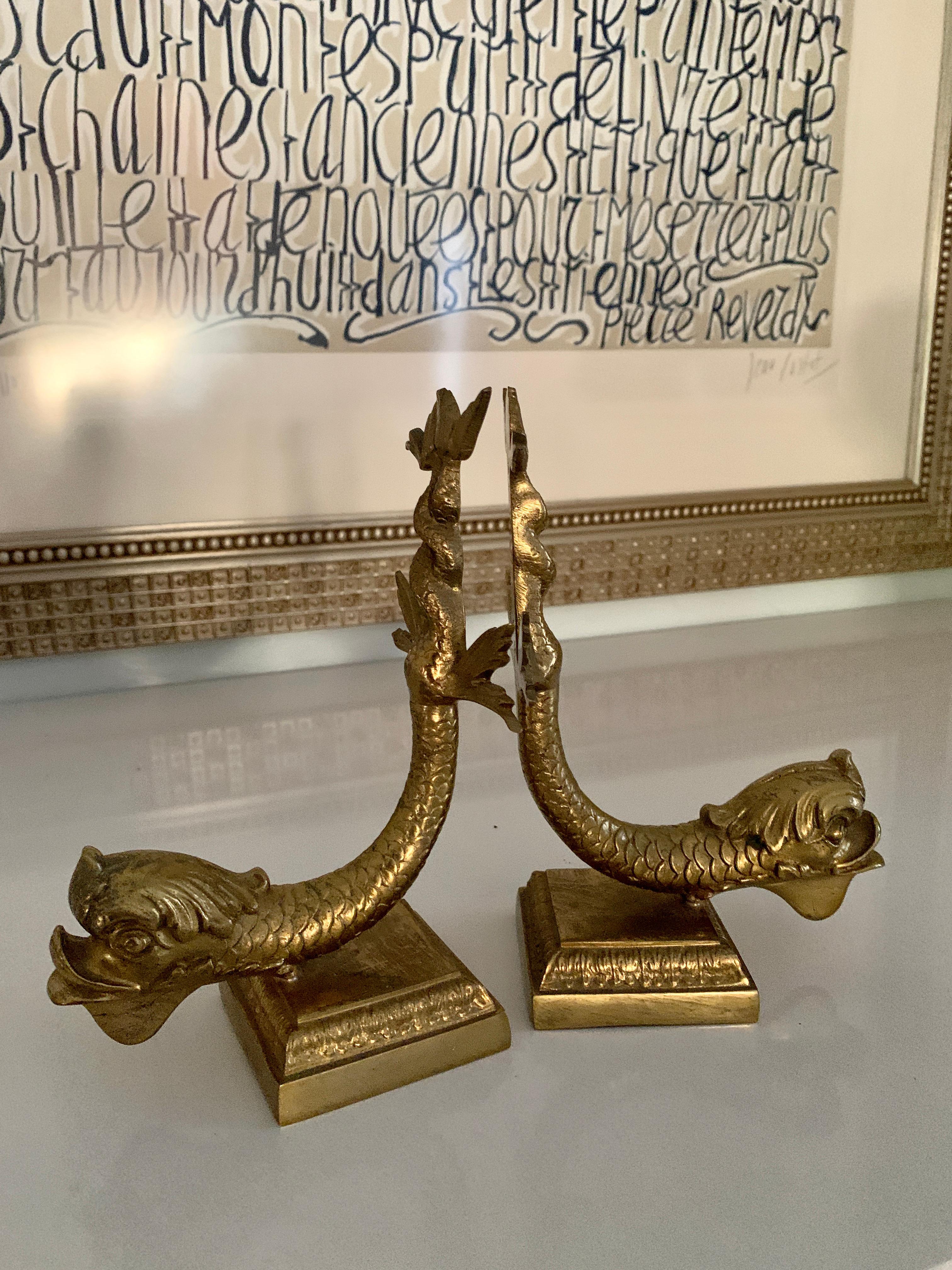 Pair of Italian Brass Dolphin Bookends 1