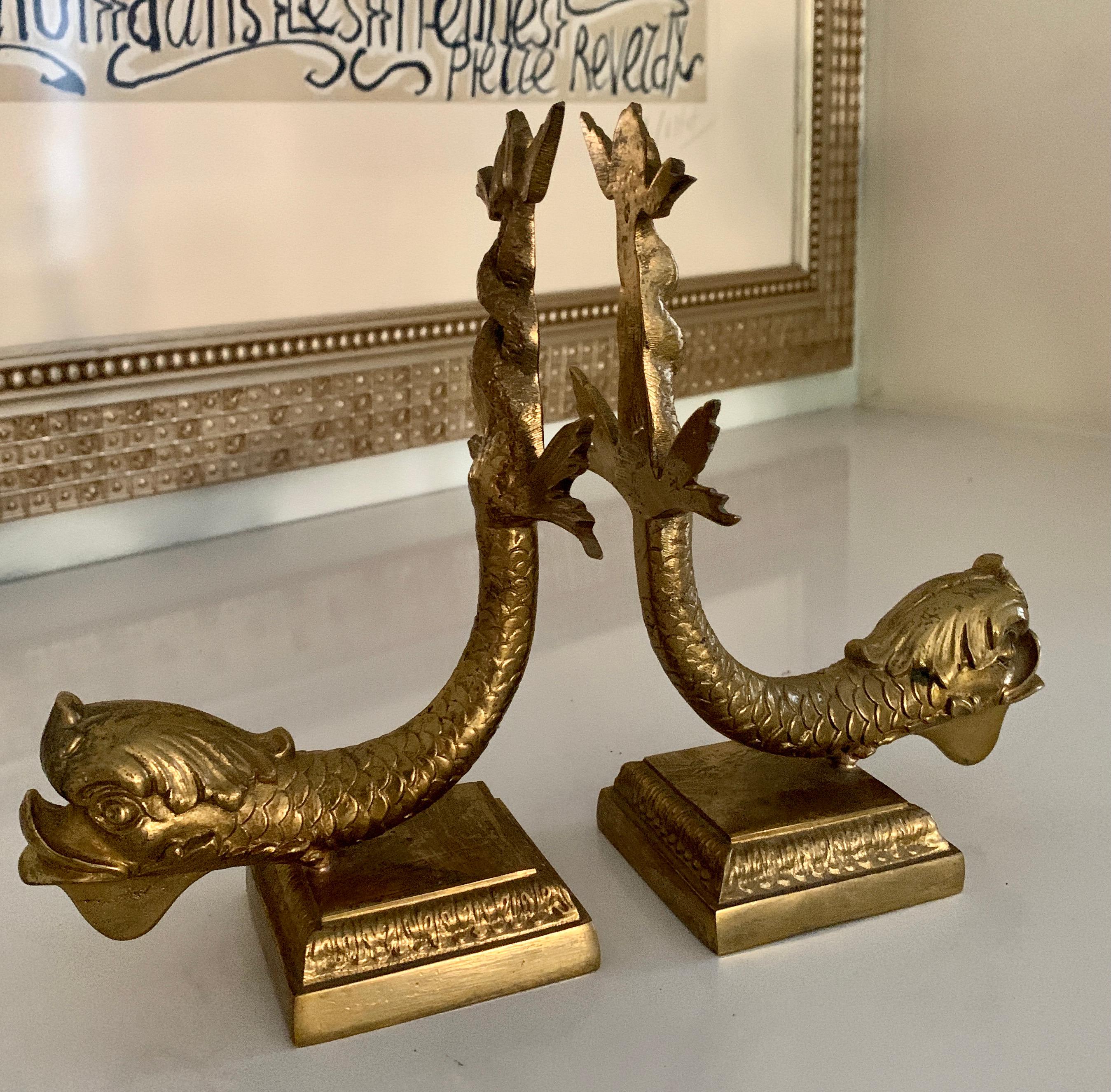 Pair of Italian Brass Dolphin Bookends 2