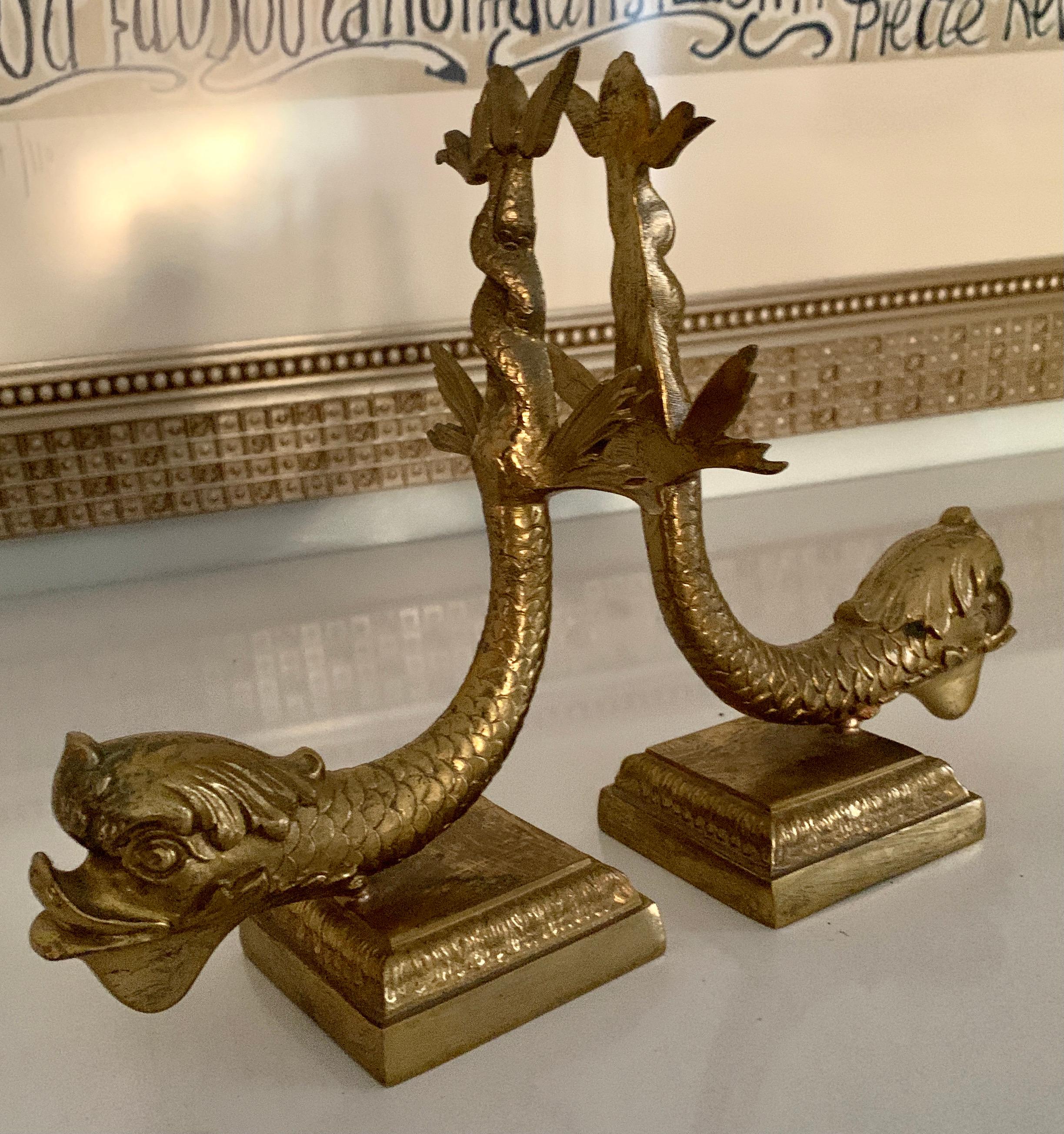 Pair of Italian Brass Dolphin Bookends 3