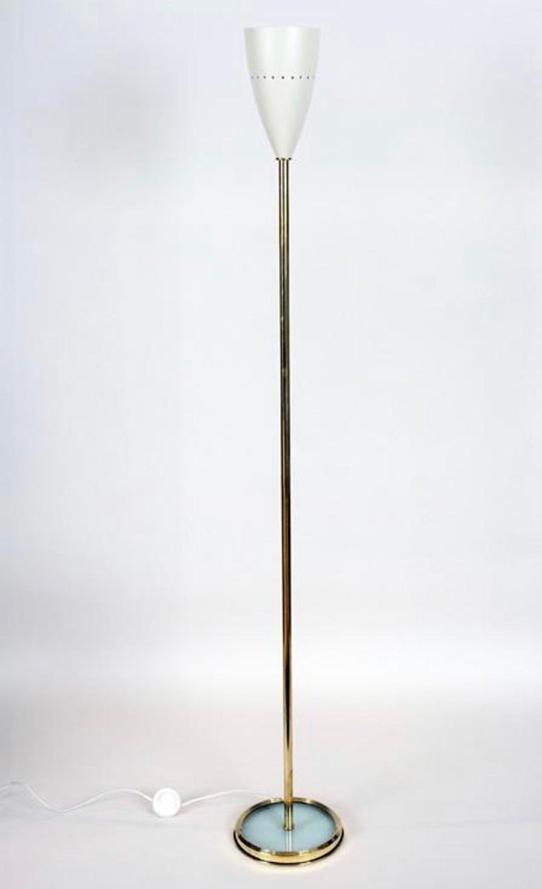 Pair of Italian Brass Floor Lamps with Metal Shades For Sale at 1stDibs