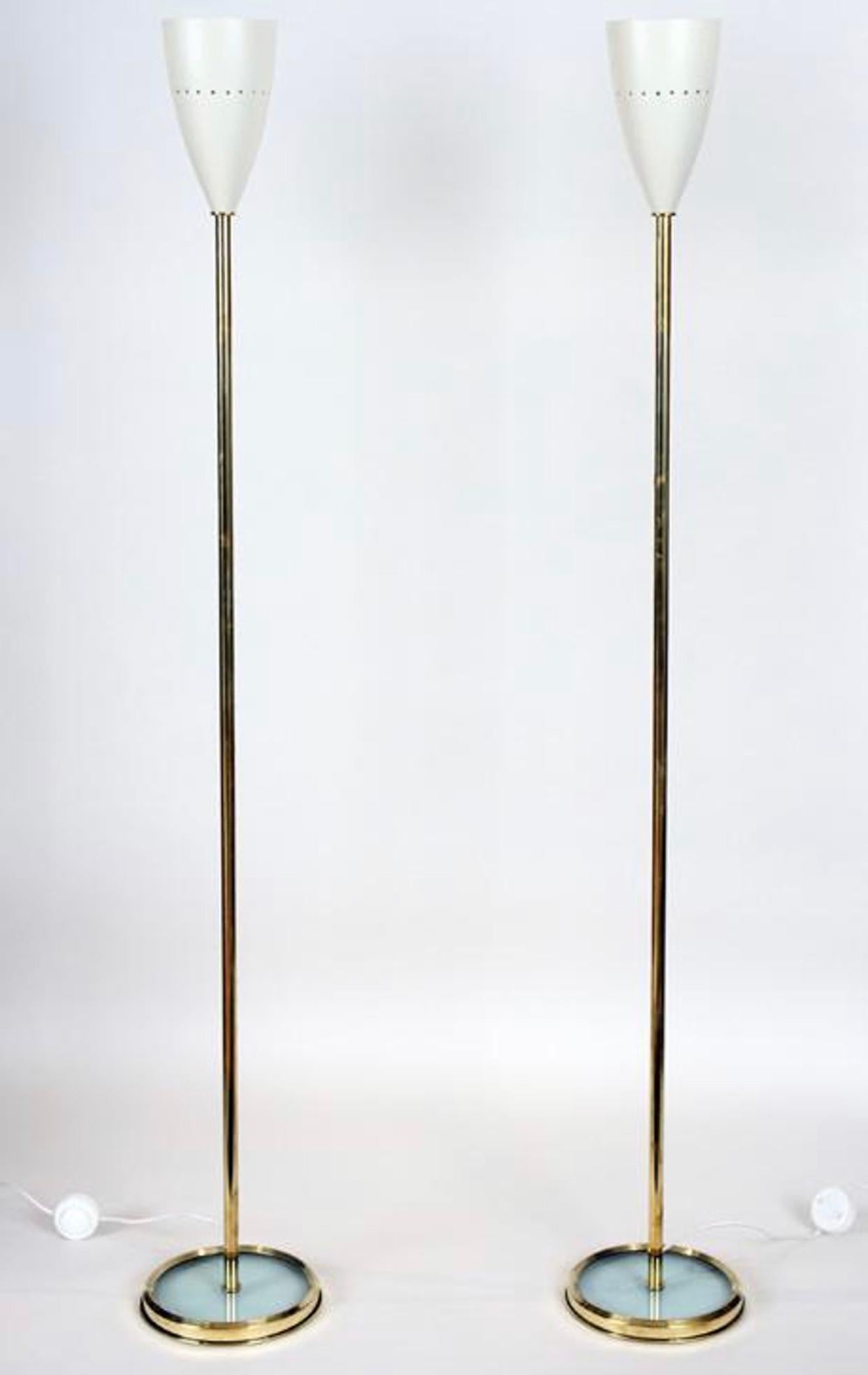 20th Century Pair of Italian Brass Floor Lamps with Metal Shades