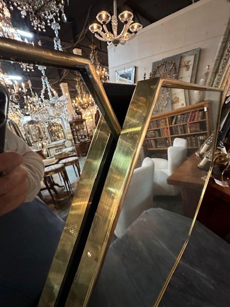 Contemporary Pair of Italian Brass Frame Hex Mirrors For Sale