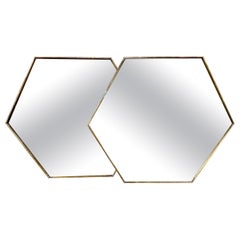 Pair of Italian Brass Frame Hex Mirrors