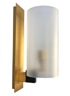 Pair Of Italian Brass & Frosted Glass Wall Lights