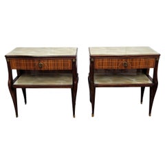 Pair of Italian Brass Glass Mid-Century Art Deco Night Stands Bed Side Tables