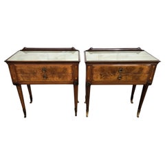 Pair of Italian Brass Glass Mid-Century Art Deco Night Stands Bed Side Tables