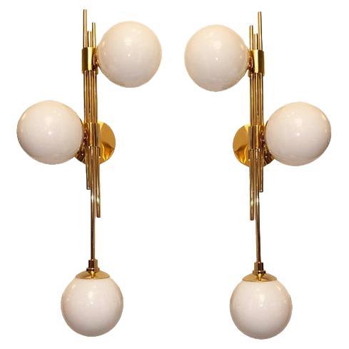 Pair of Italian Brass Gold Plated Wall Sconces