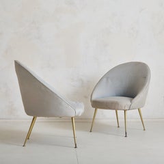 Pair of Italian Brass Leg Lounge Chairs in Original Upholstery, 1950s