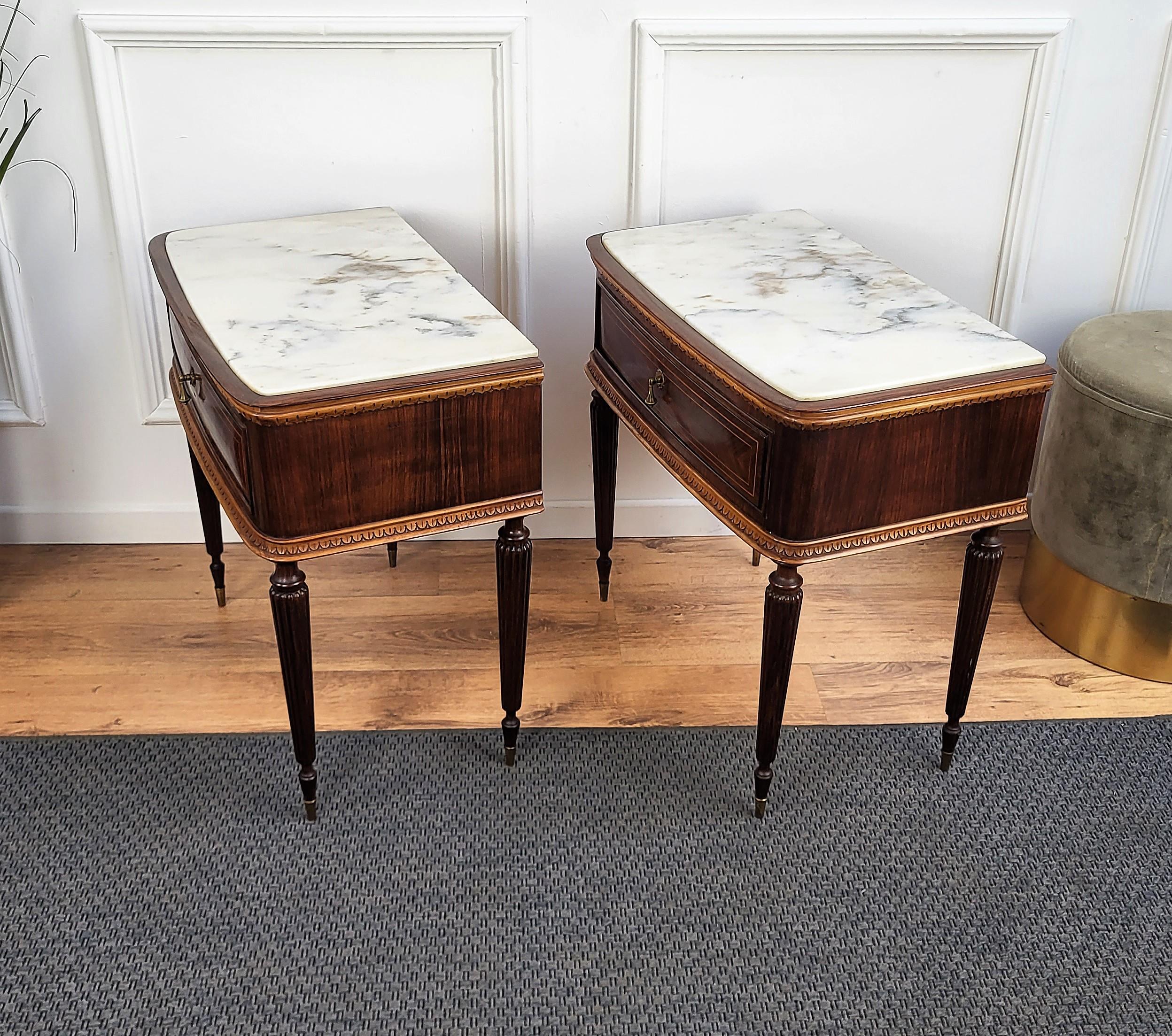 Pair of Italian Brass Marble Midcentury Art Deco Nightstands Bed Side End Tables 3