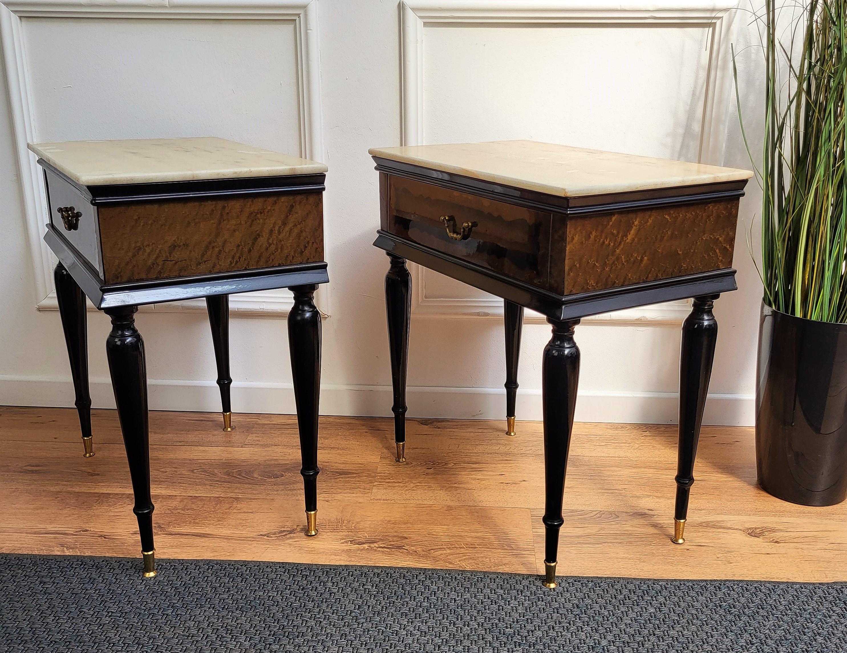 Pair of Italian Brass Marble Midcentury Art Deco Nightstands Bed Side End Tables 4
