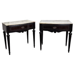 Vintage Pair of Italian Brass Marble Midcentury Art Deco Nightstands Bed Side End Tables