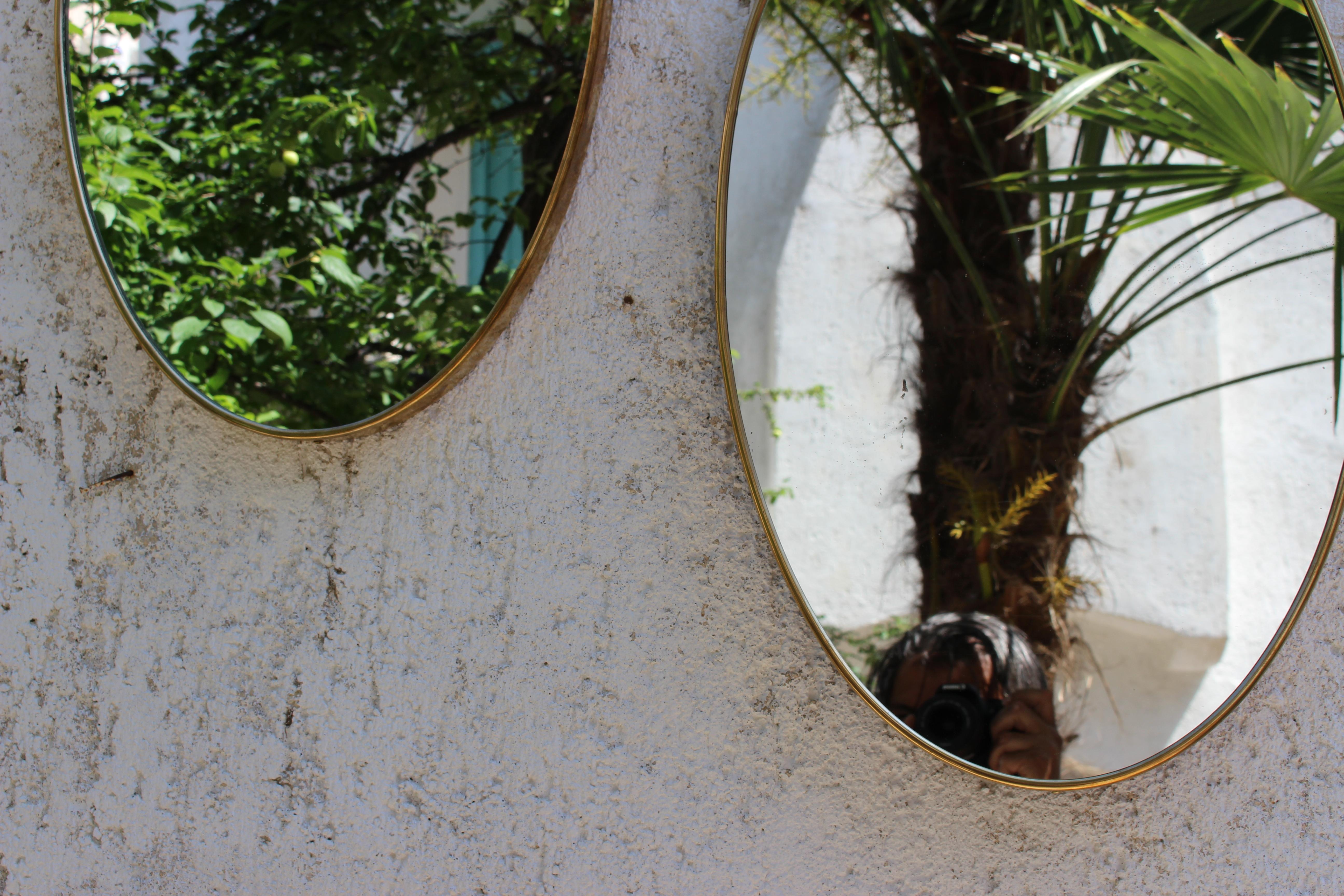 Mid-Century Modern Pair of Italian Brass Mirrors