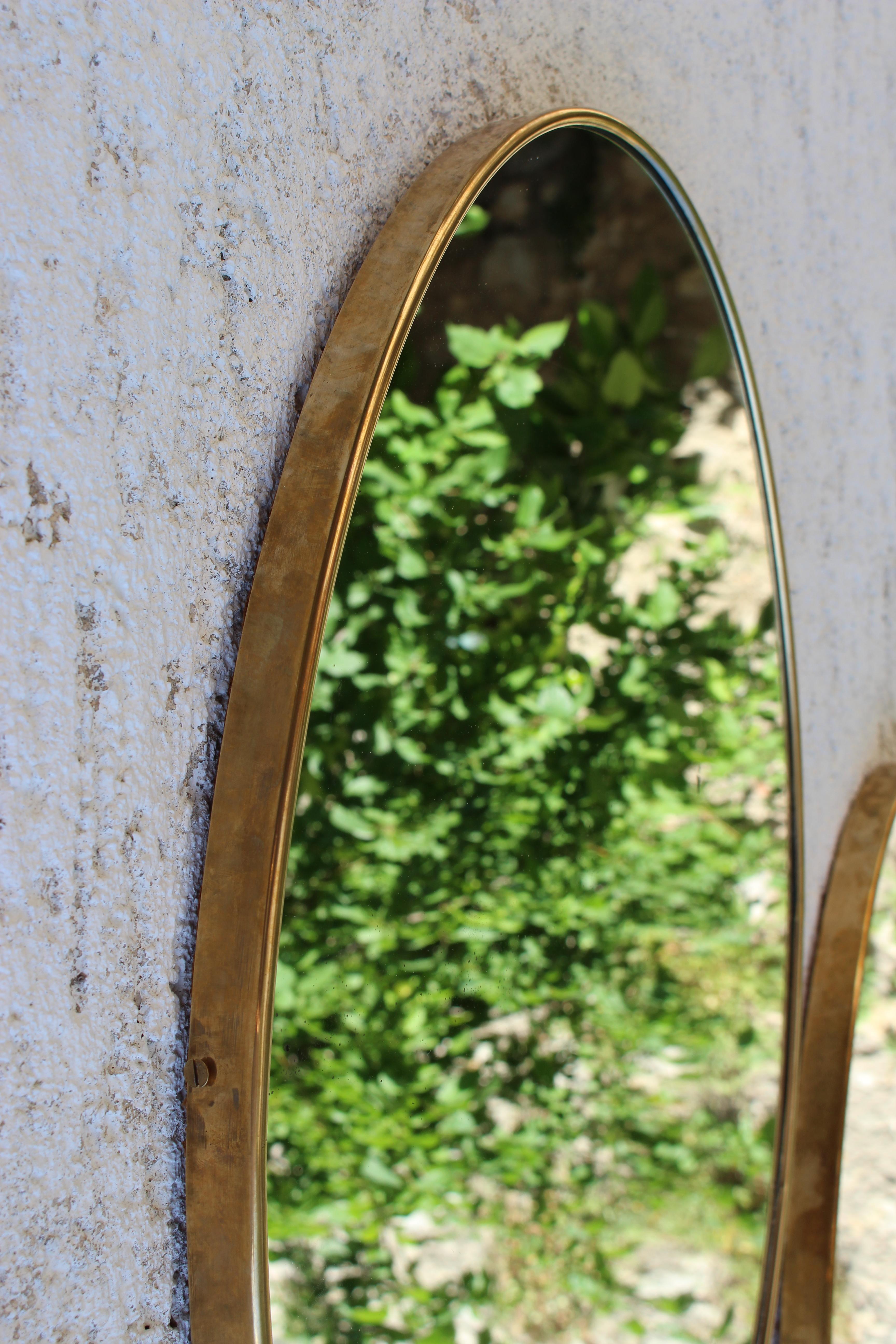 Mid-20th Century Pair of Italian Brass Mirrors