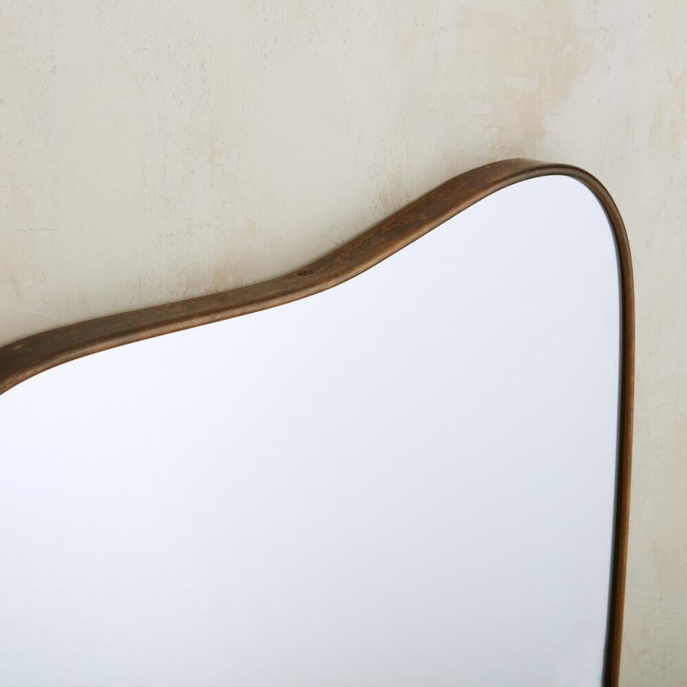 Pair of Italian Brass Mirrors with Rounded Edges 1