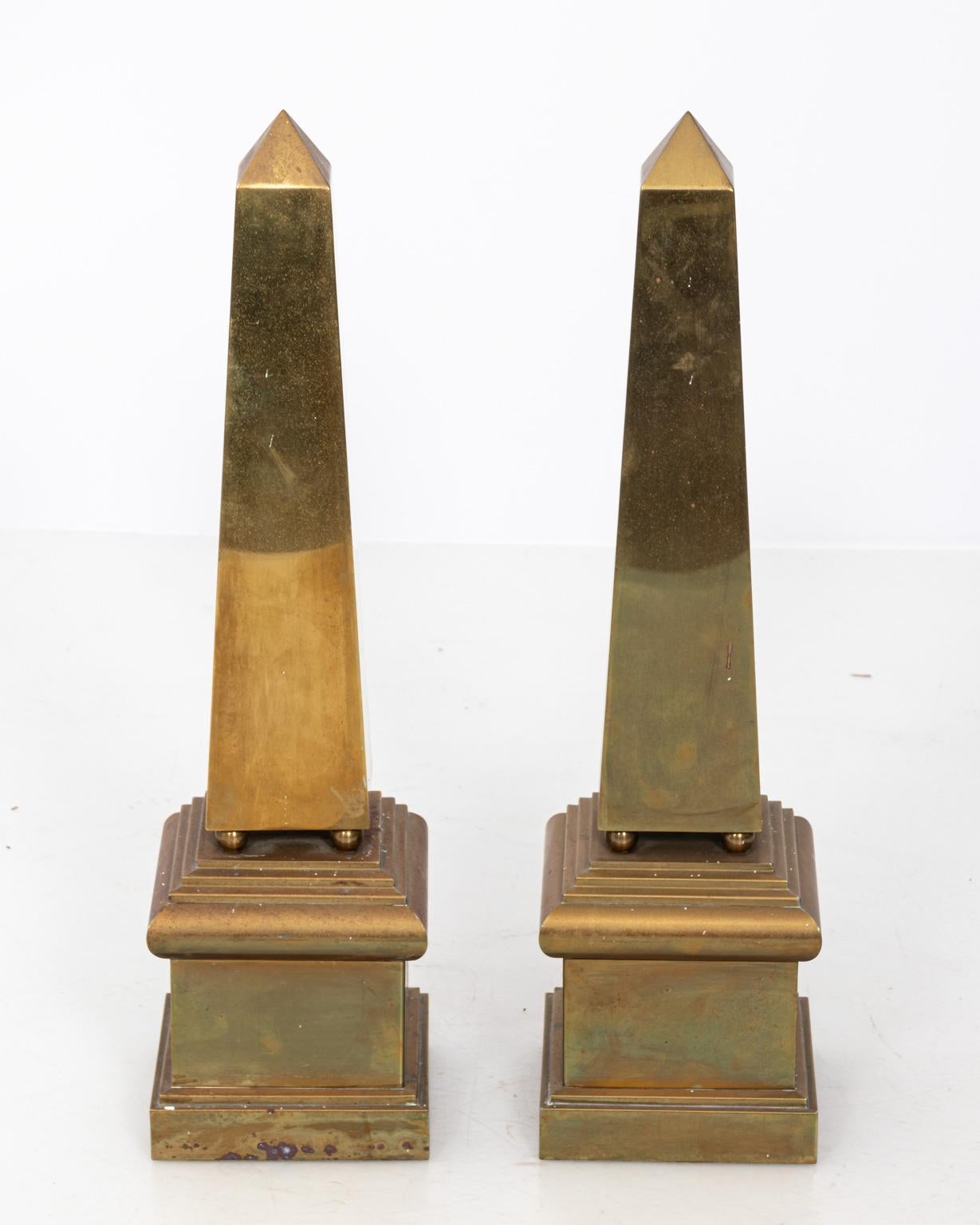 Mid-Century Modern Pair of Italian Brass Obelisks