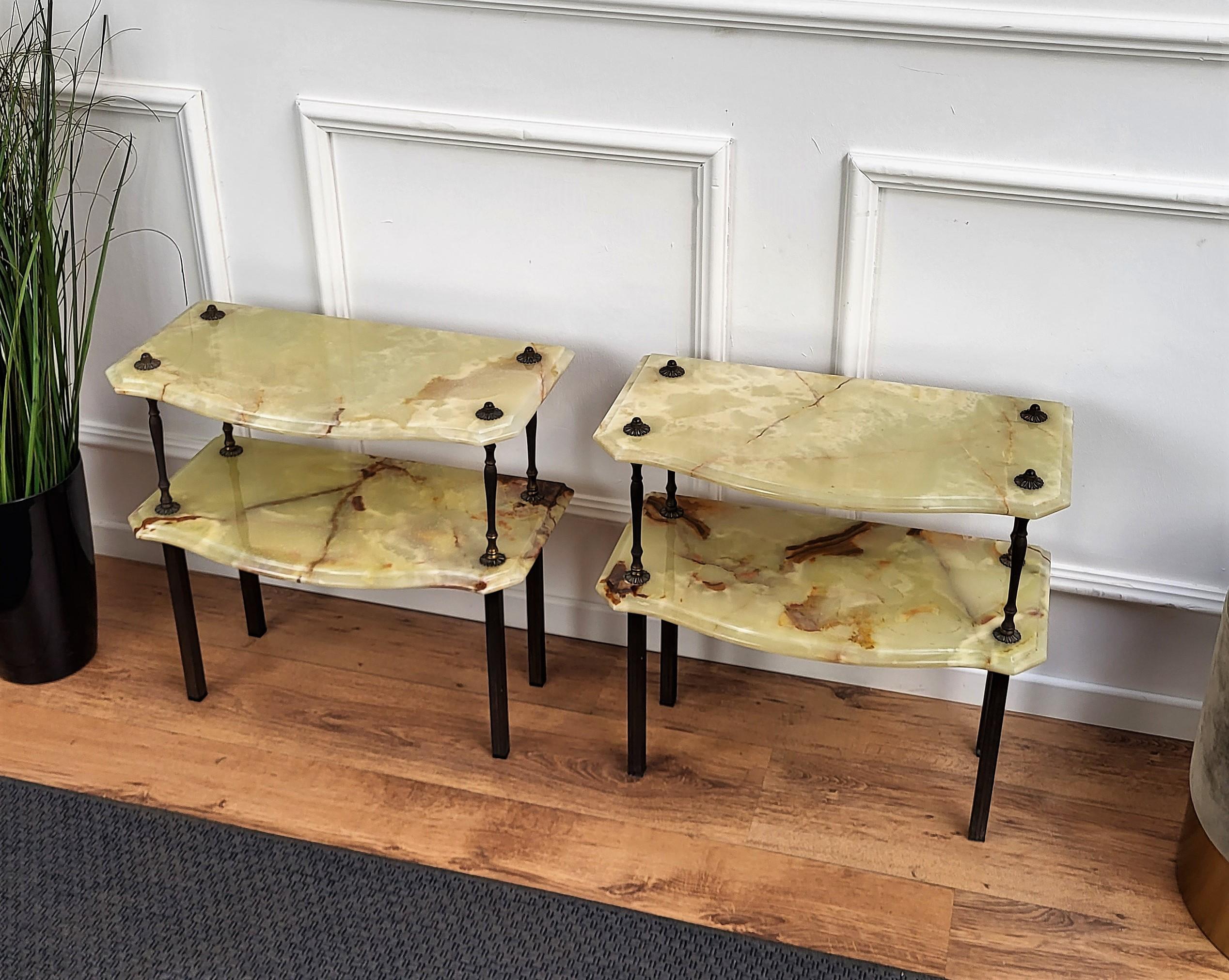 Pair of Italian Brass Onyx Midcentury Art Deco Nightstands Bed Side End Tables 2