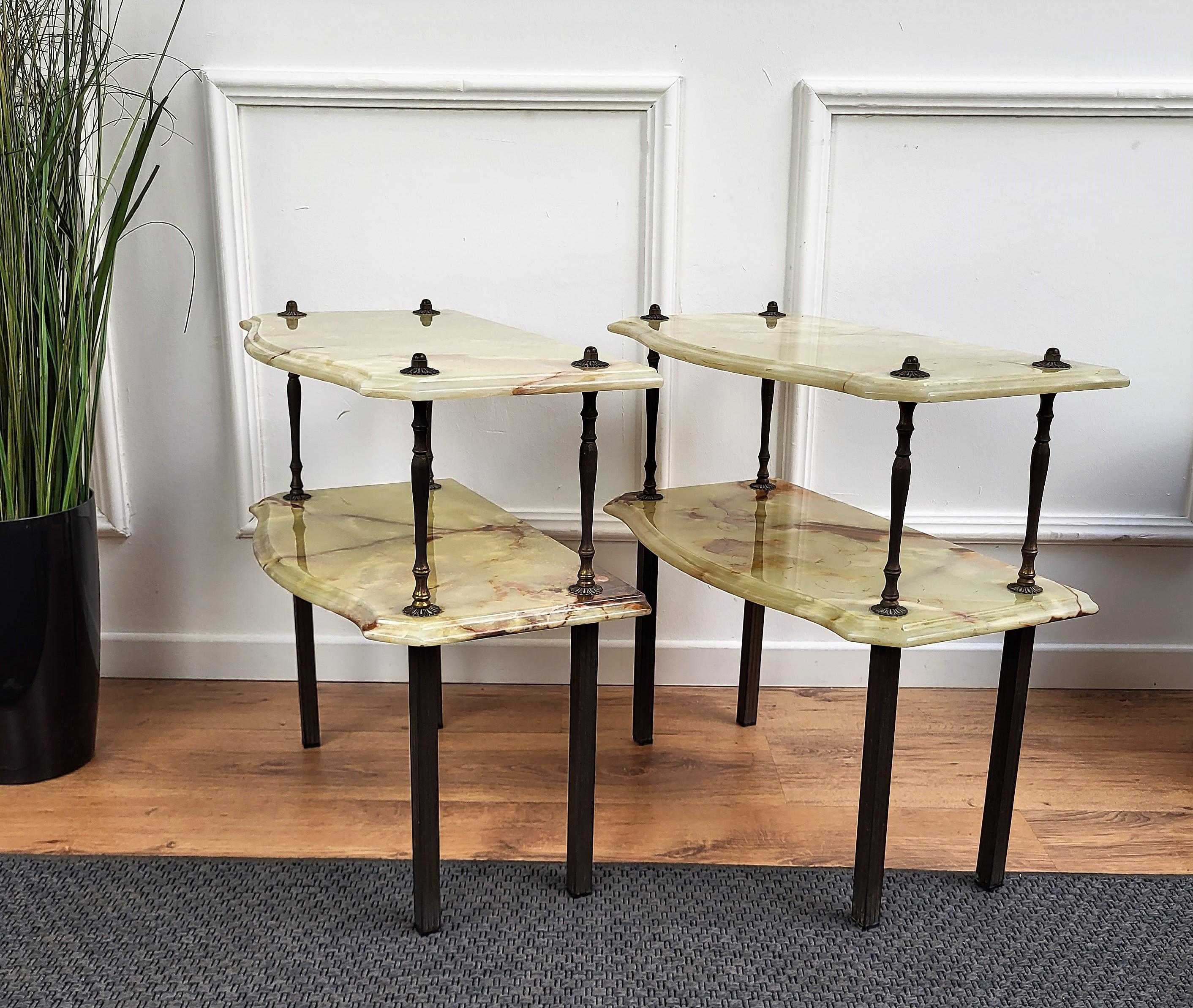 Pair of Italian Brass Onyx Midcentury Art Deco Nightstands Bed Side End Tables 3
