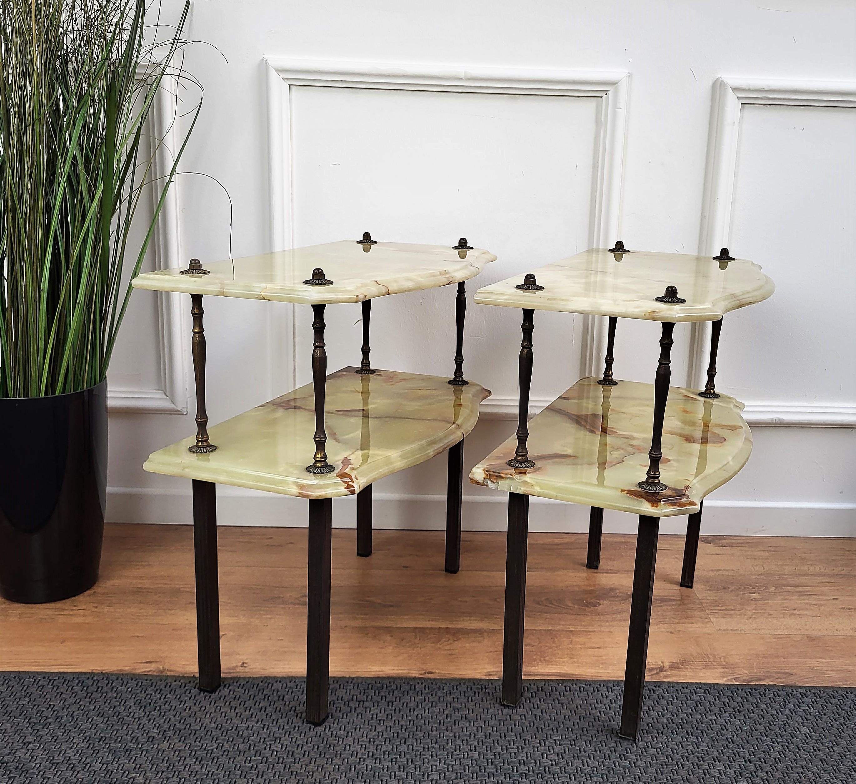 Pair of Italian Brass Onyx Midcentury Art Deco Nightstands Bed Side End Tables 4