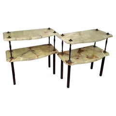 Pair of Italian Brass Onyx Midcentury Art Deco Nightstands Bed Side End Tables