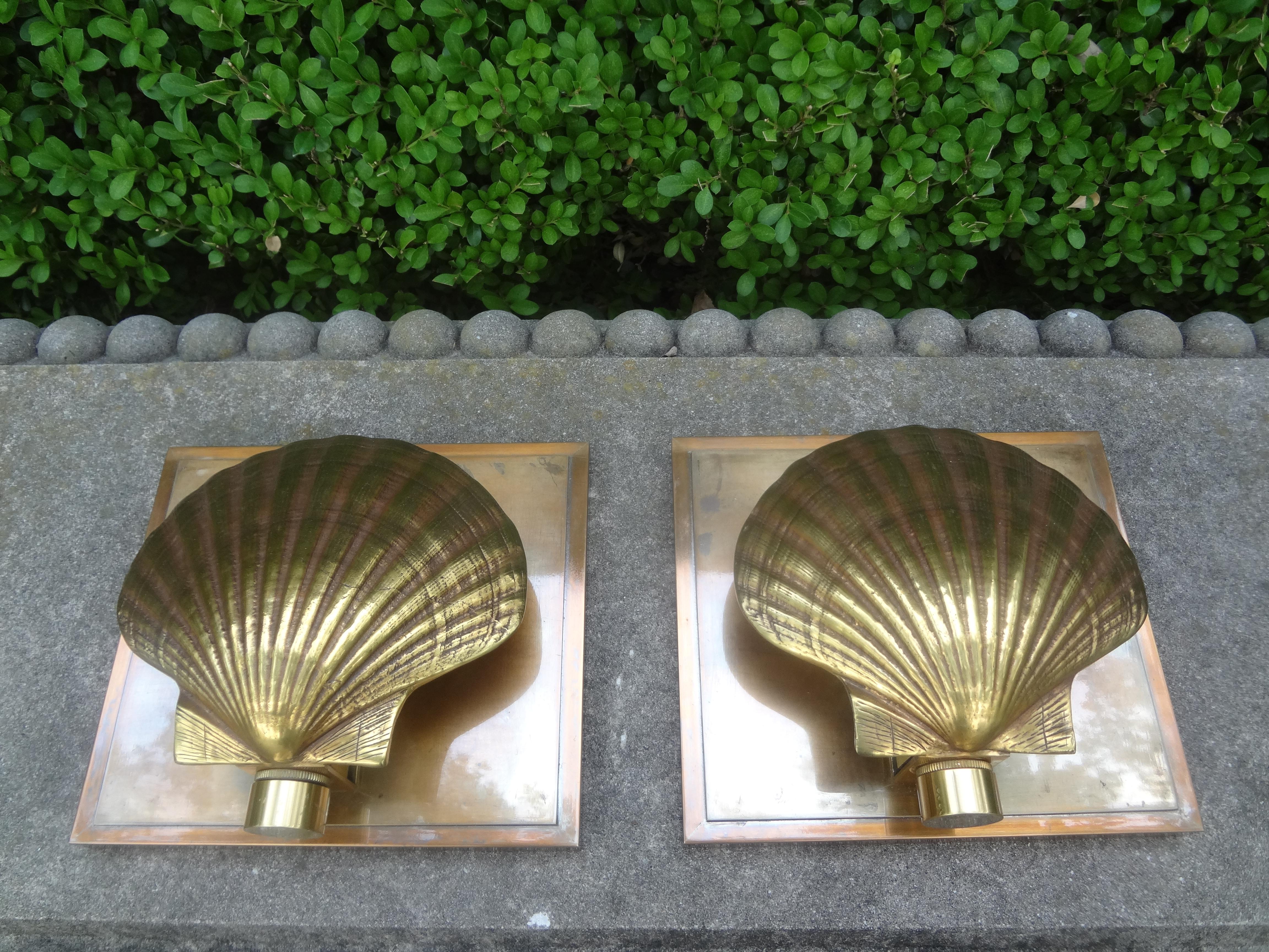 Hollywood Regency Pair of Italian Brass Seashell Sconces