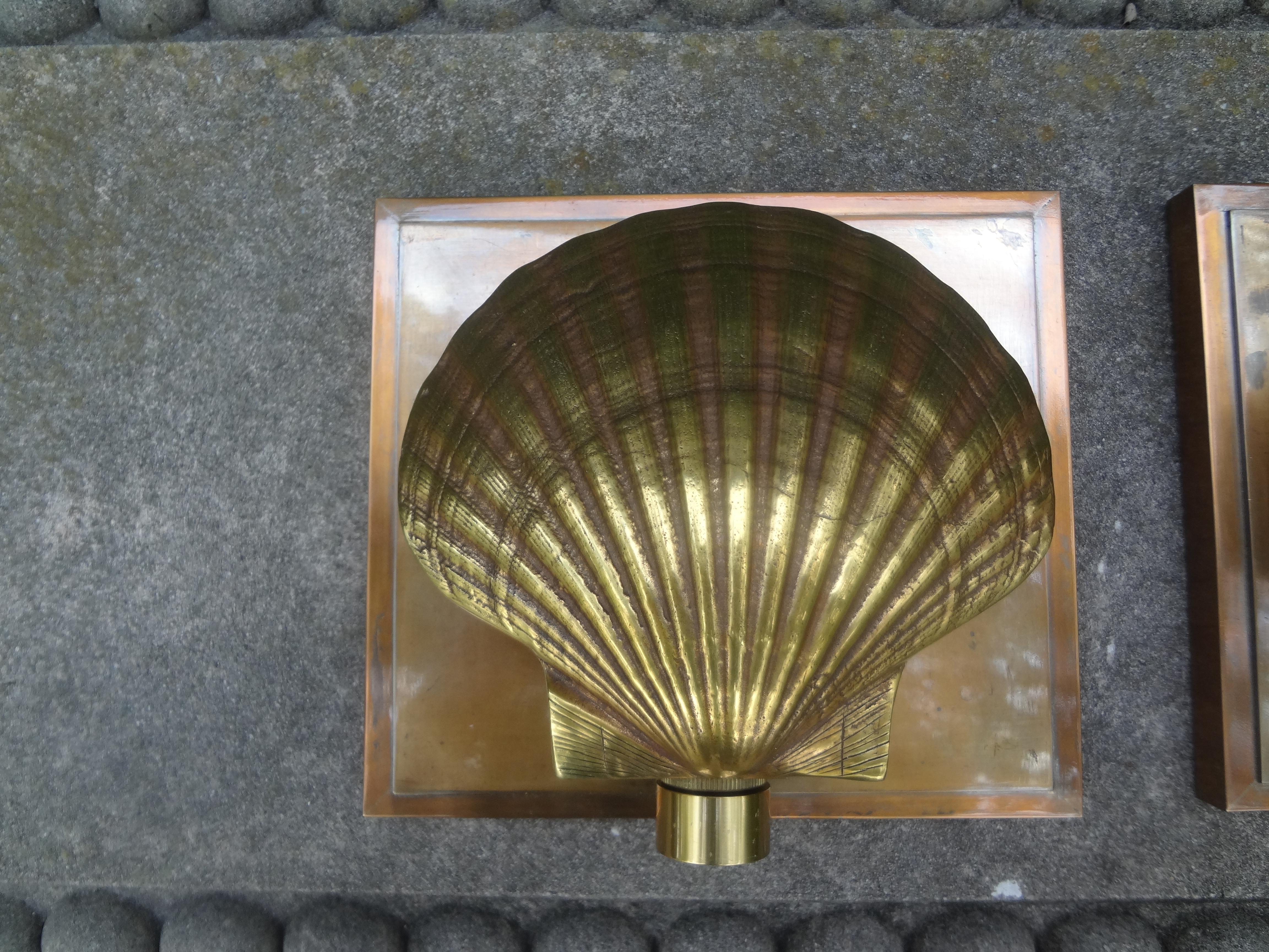 Pair of Italian Brass Seashell Sconces In Good Condition In Houston, TX