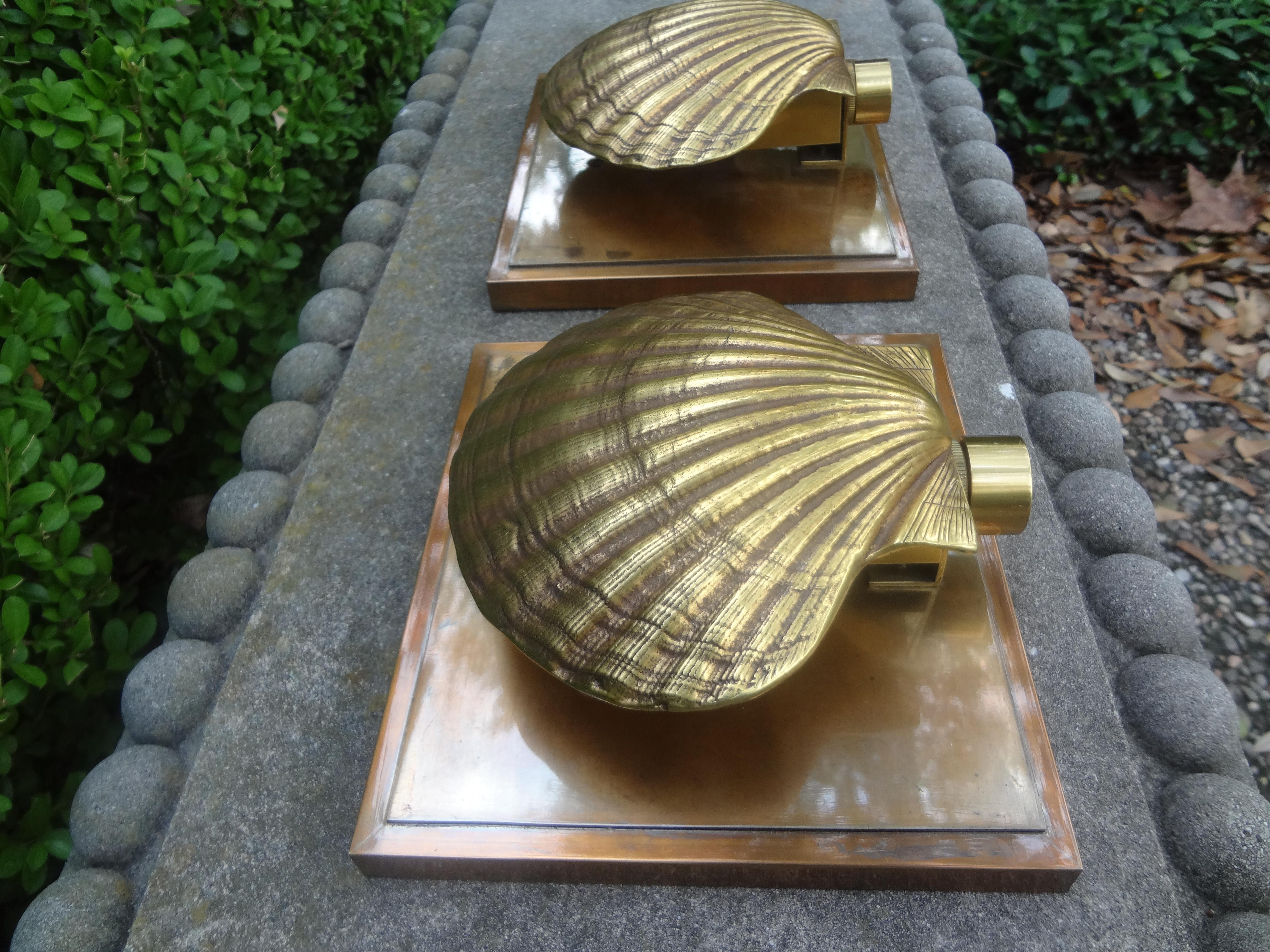 Late 20th Century Pair of Italian Brass Seashell Sconces