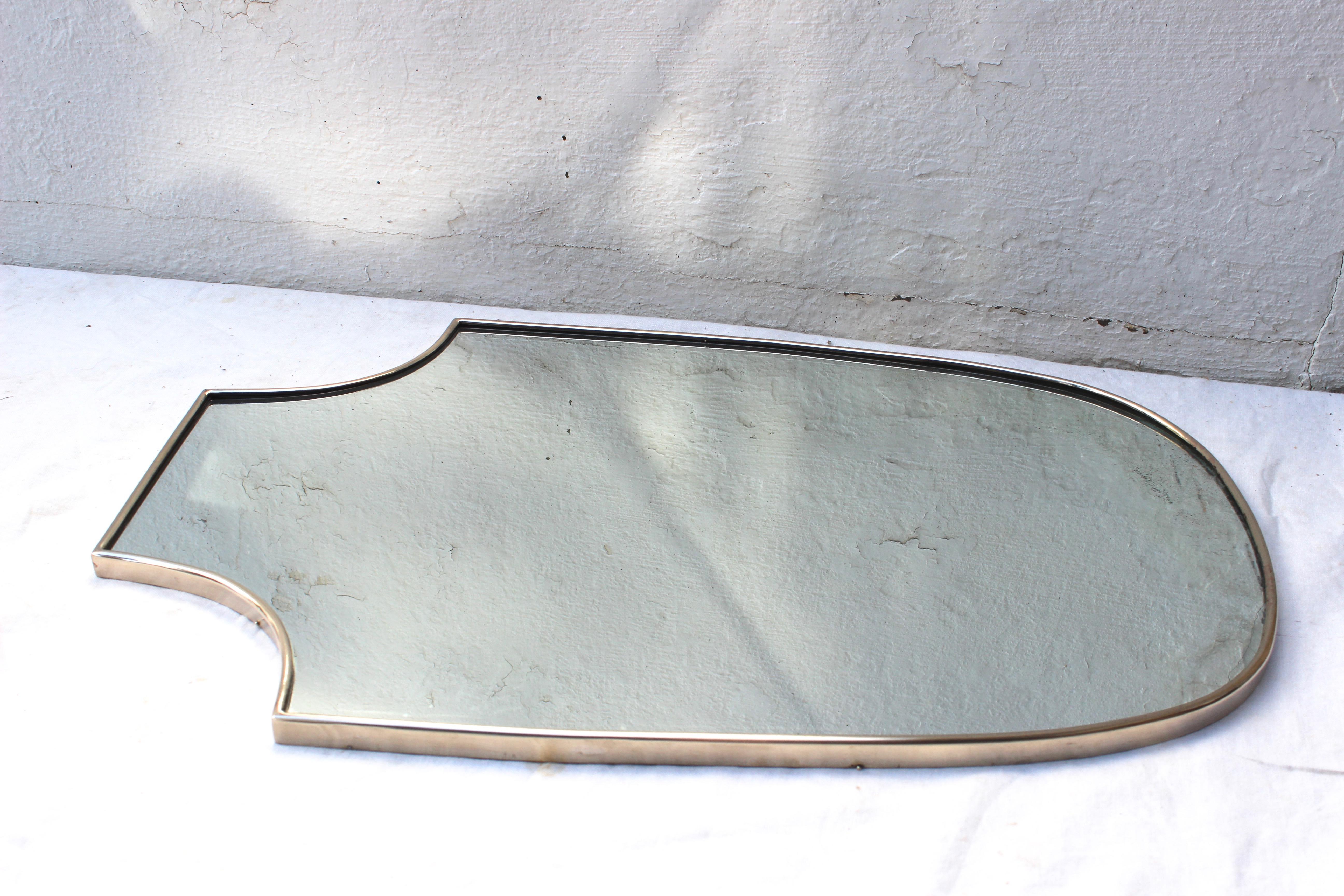 20th Century Pair of Italian Brass Shield Mirrors