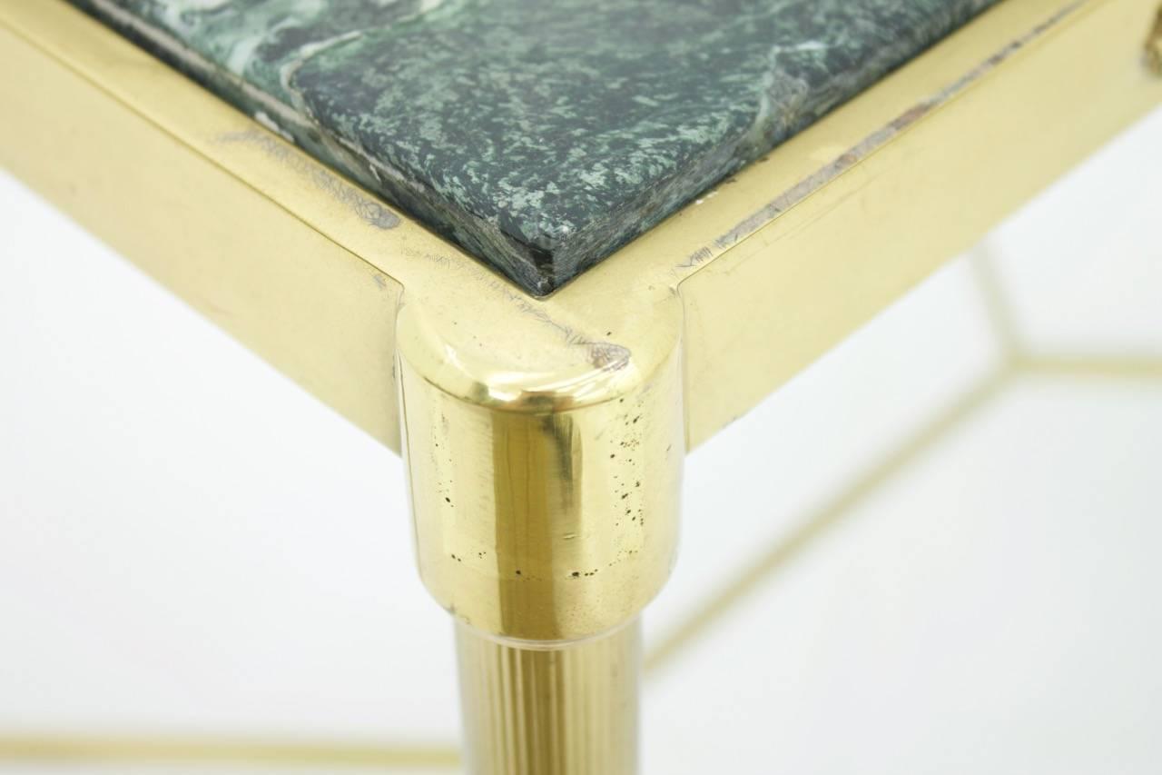 Pair of Italian Brass Side Tables with Green Marble Top, 1950s 3