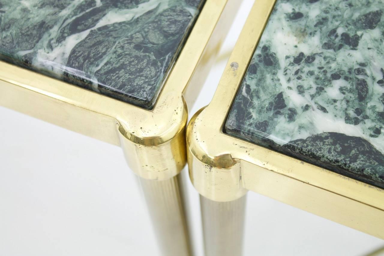 Pair of Italian Brass Side Tables with Green Marble Top, 1950s 5