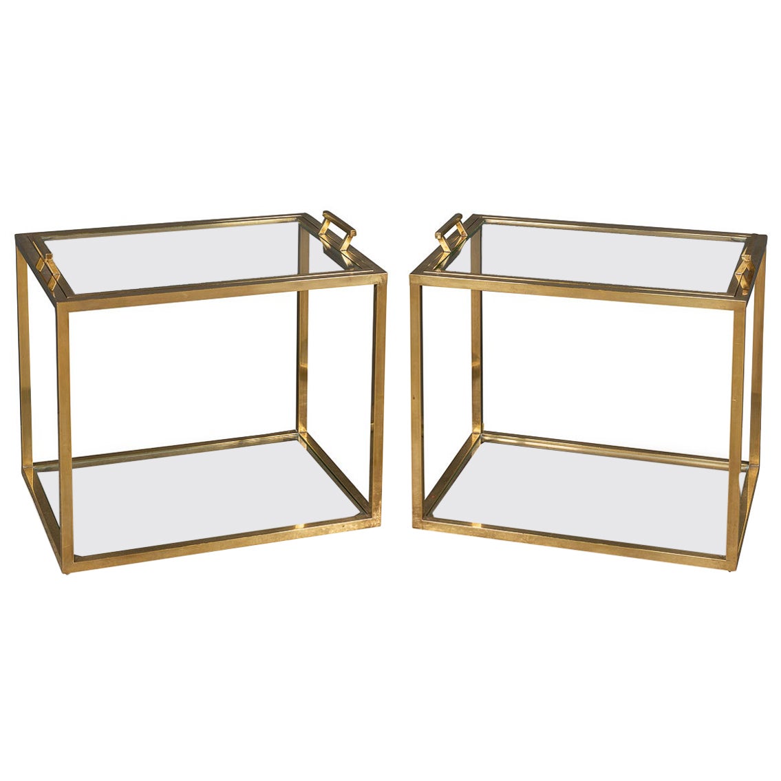 Paire de tables d'appoint italiennes en laiton avec plateaux amovibles, vers 1970