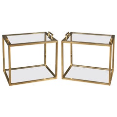 Paire de tables d'appoint italiennes en laiton avec plateaux amovibles, vers 1970