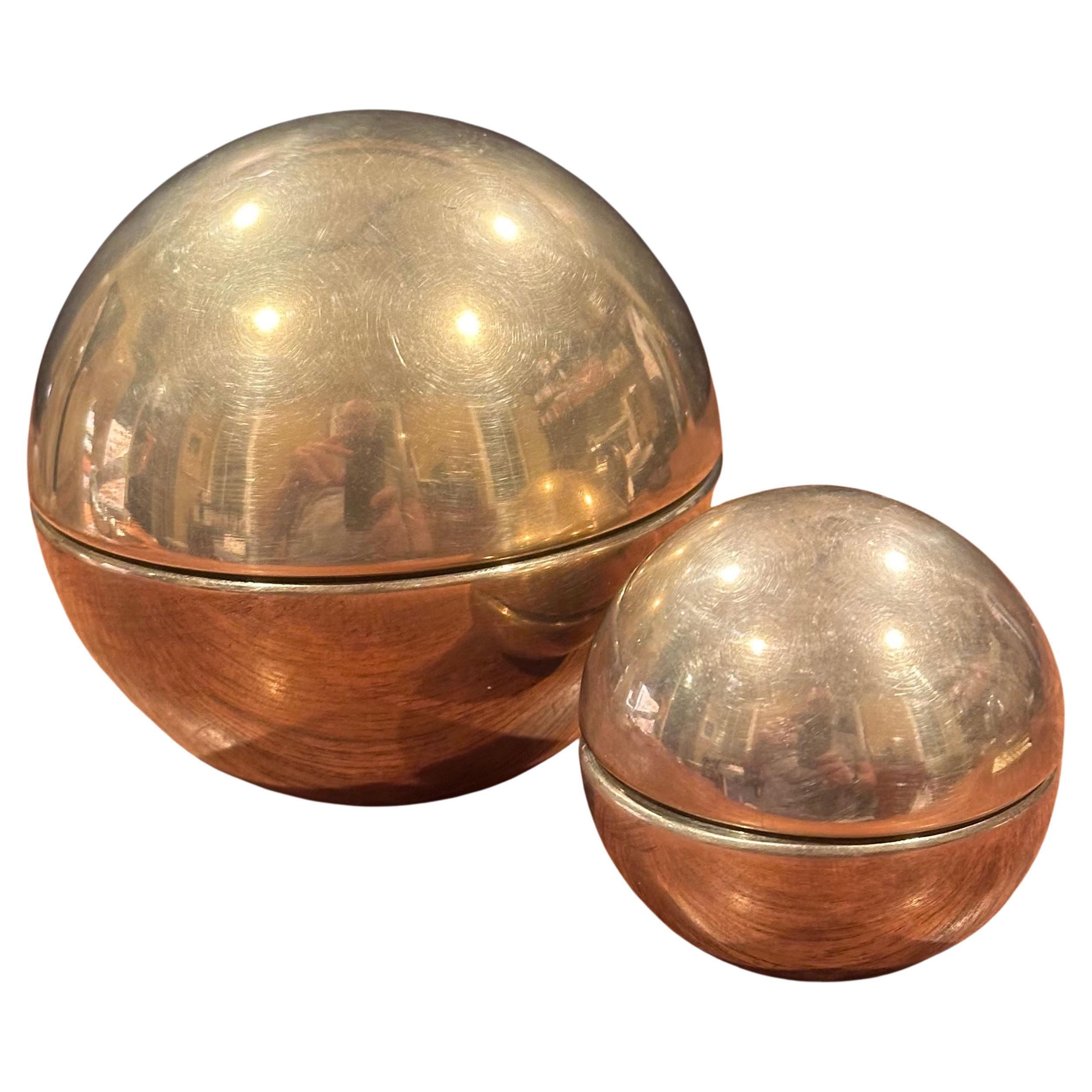 Pair of Italian Brass Sphere Trinket Boxes