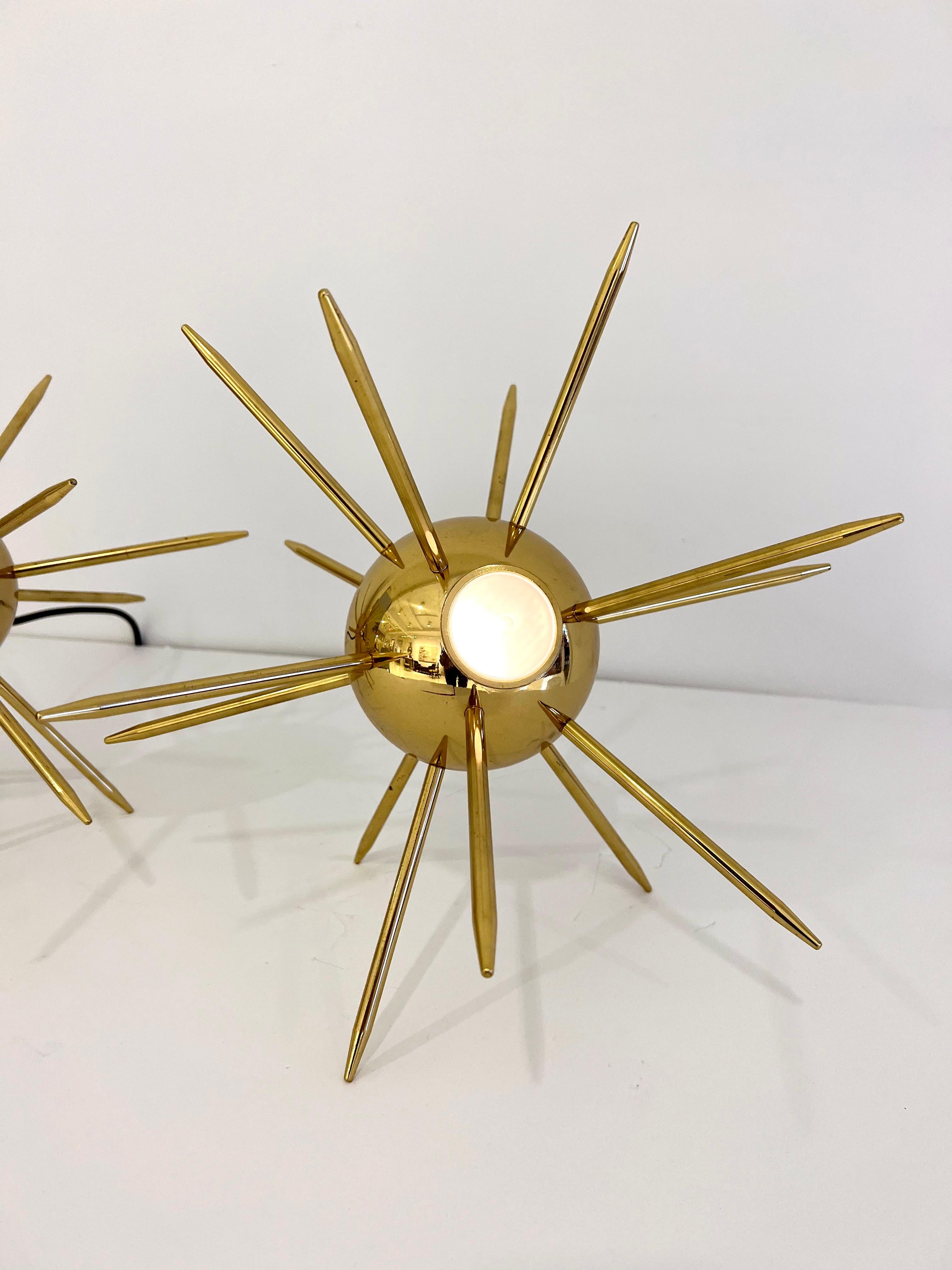 Pair of Italian Brass Sputnik Lights For Sale 6