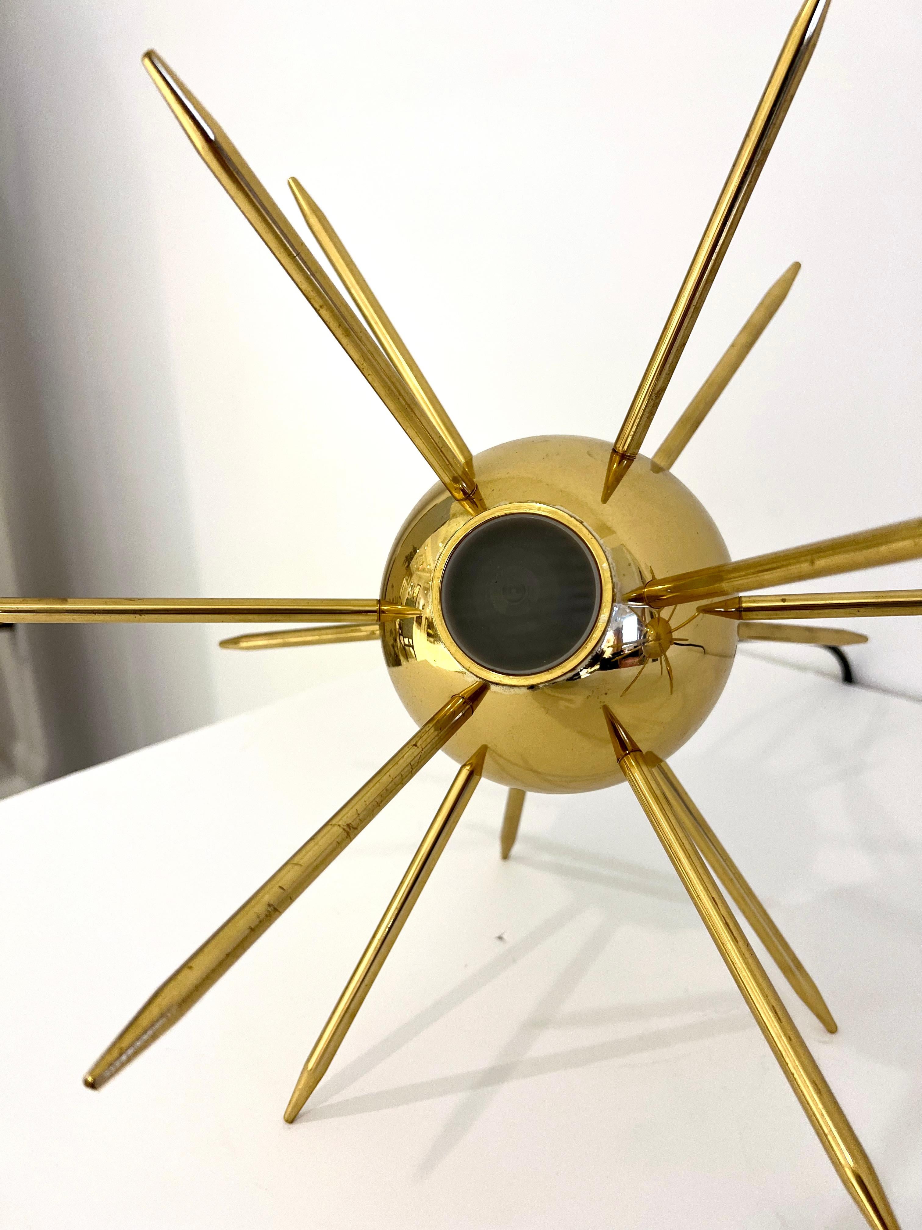 Pair of Italian Brass Sputnik Lights In Excellent Condition For Sale In New York, NY