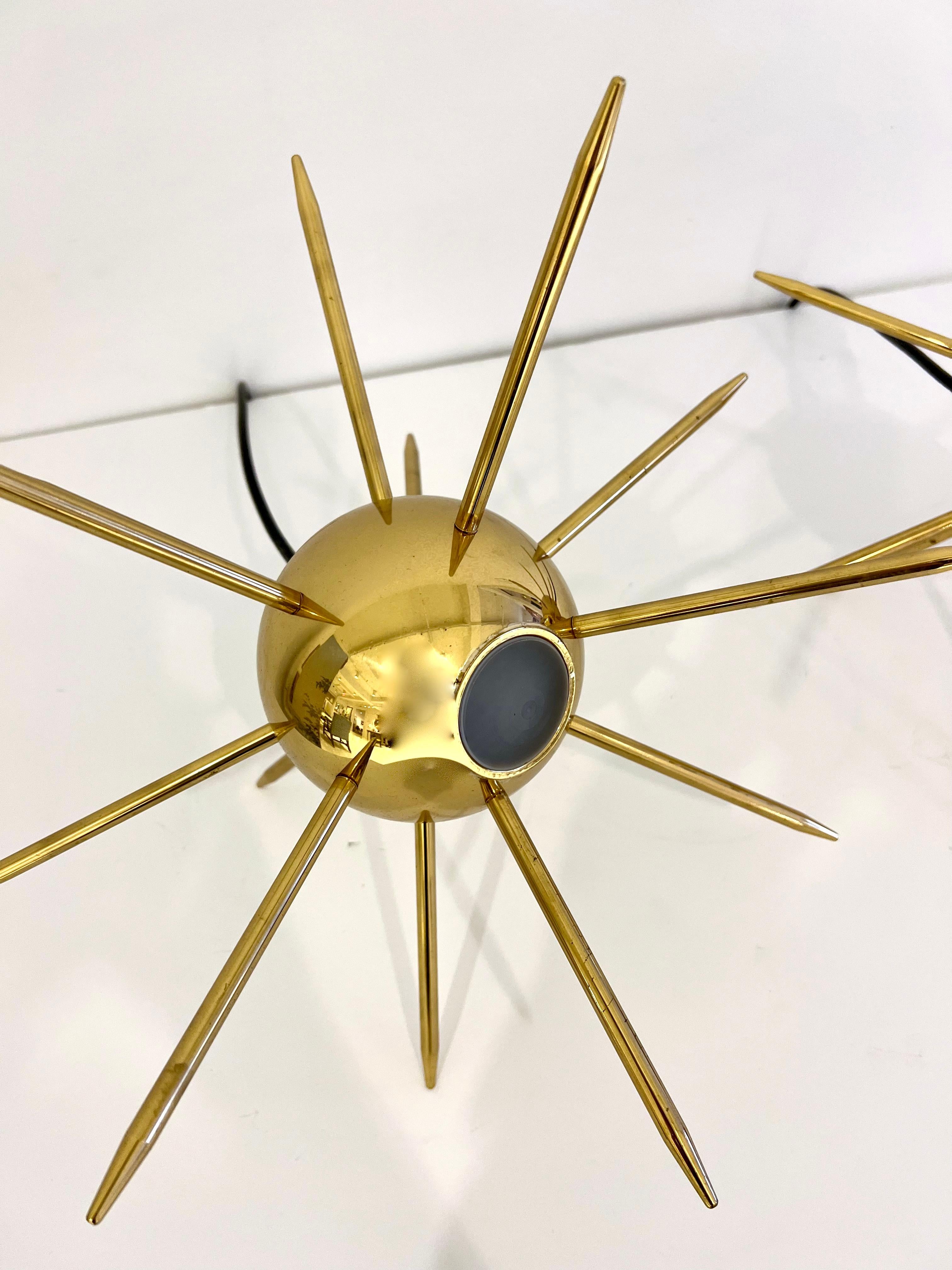 Wire Pair of Italian Brass Sputnik Lights For Sale