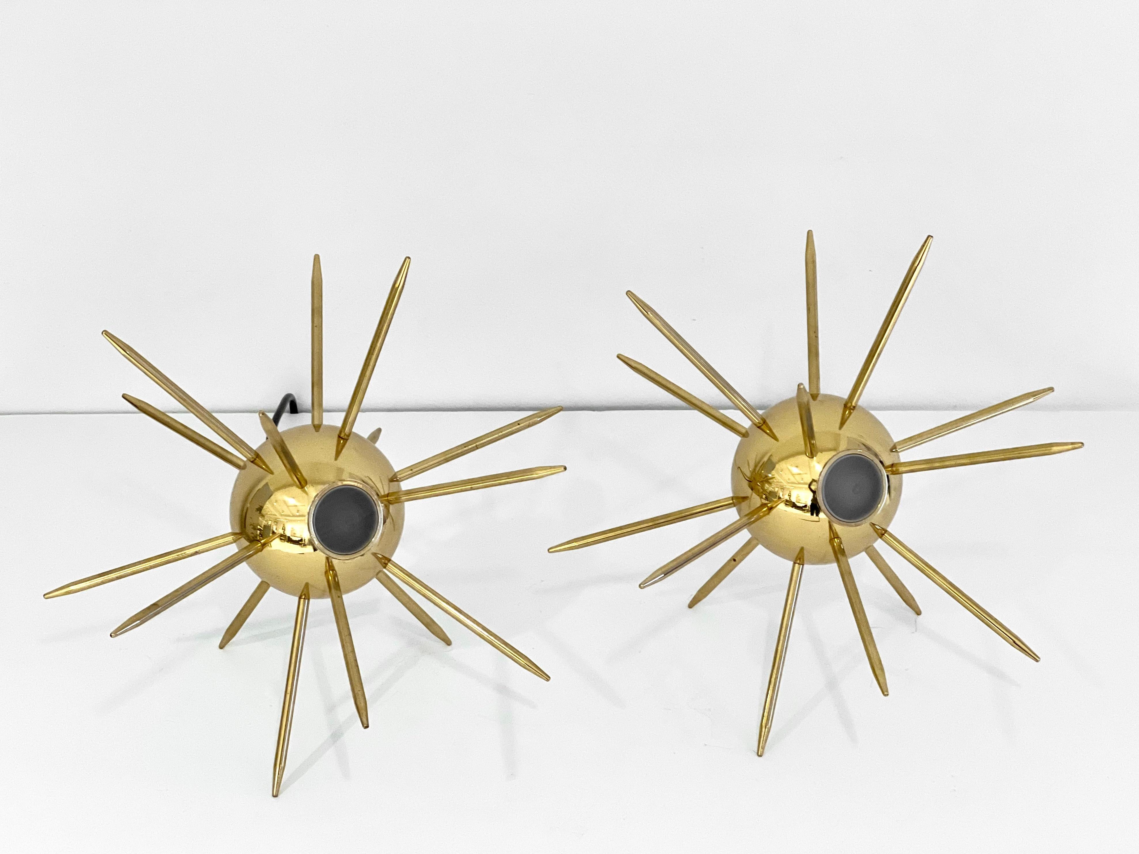 Pair of Italian Brass Sputnik Lights For Sale 3