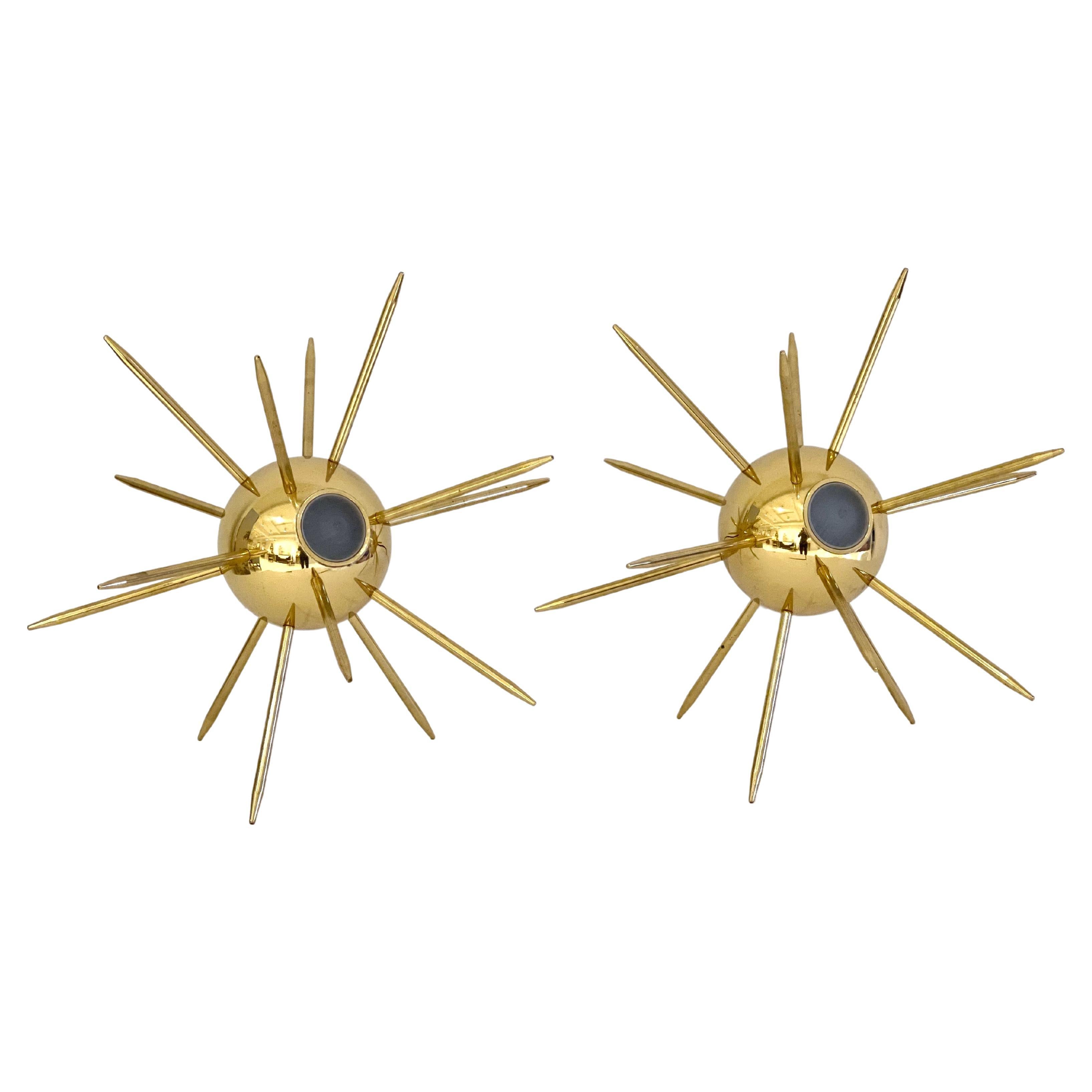 Pair of Italian Brass Sputnik Lights