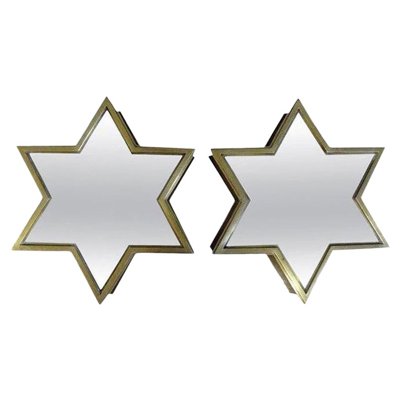 Pair of Italian Brass Star Shaped Mirrors