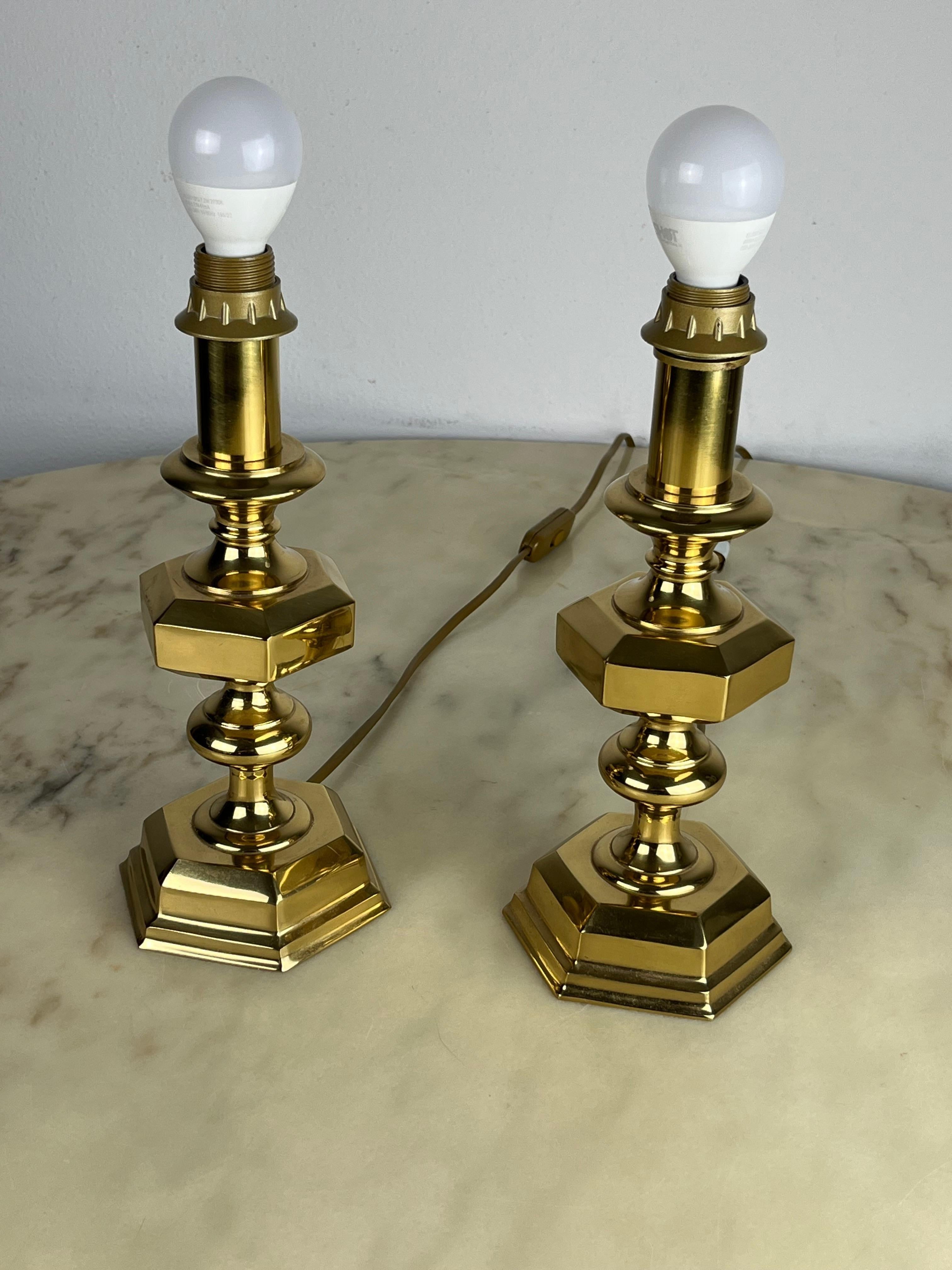 Pair of Italian Brass Table Lamps, 1980s In Good Condition For Sale In Palermo, IT