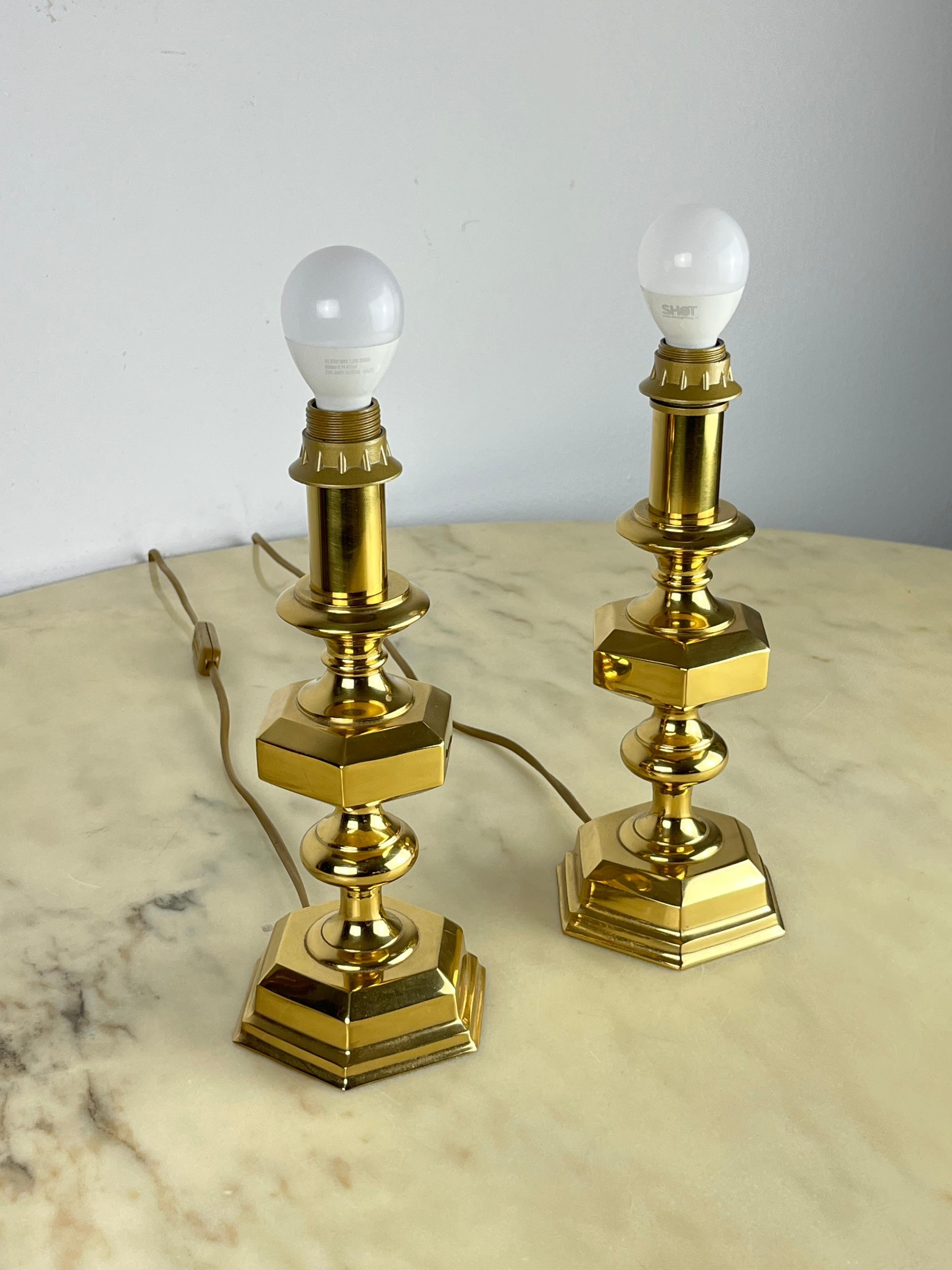 Late 20th Century Pair of Italian Brass Table Lamps, 1980s For Sale